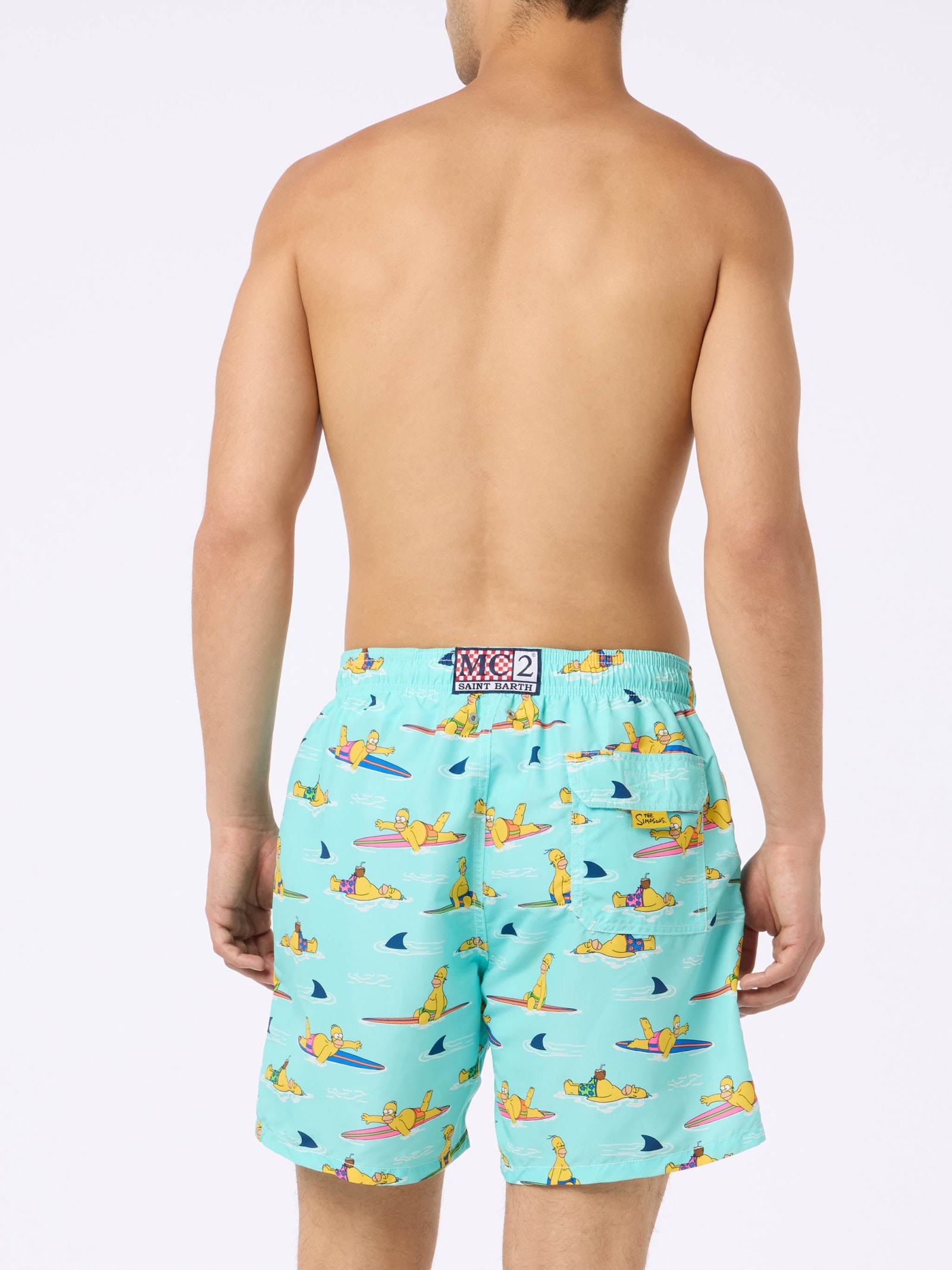 Mc2 Saint Barth Man Mid-length Gustavia Swim-shorts With Homer Simpson Print The Simpsons Special Edition In Green