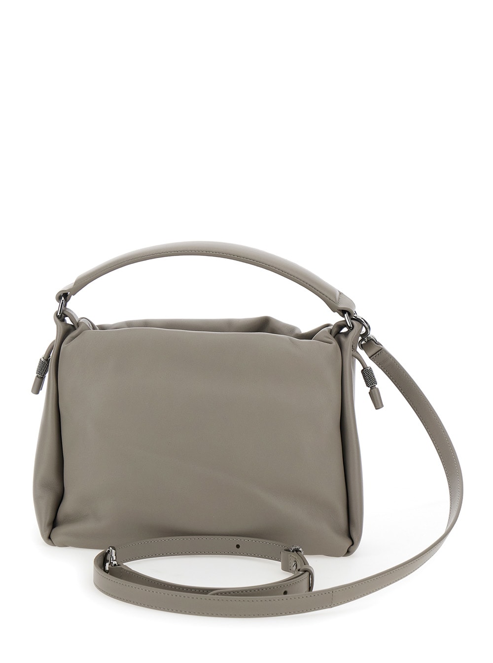 Shop Brunello Cucinelli Grey Small Crossbody Bag With Monile Detail In Soft Leather Woman