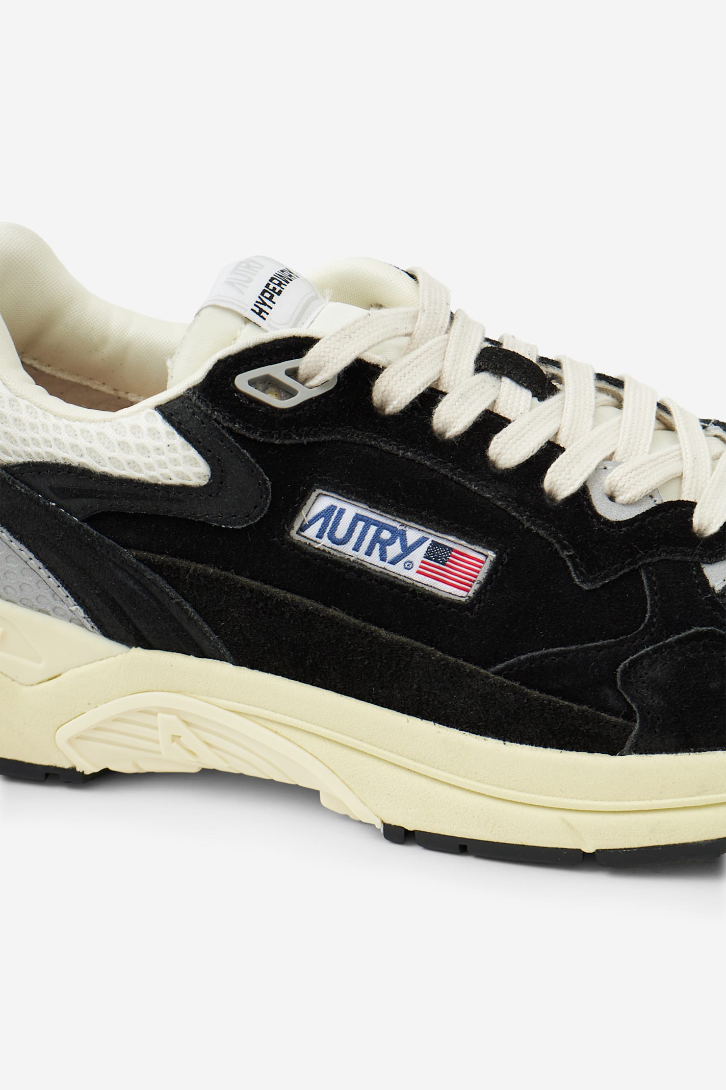 Autry Black Suede And Mesh Sneakers With Cream Cushioned Sole In Black