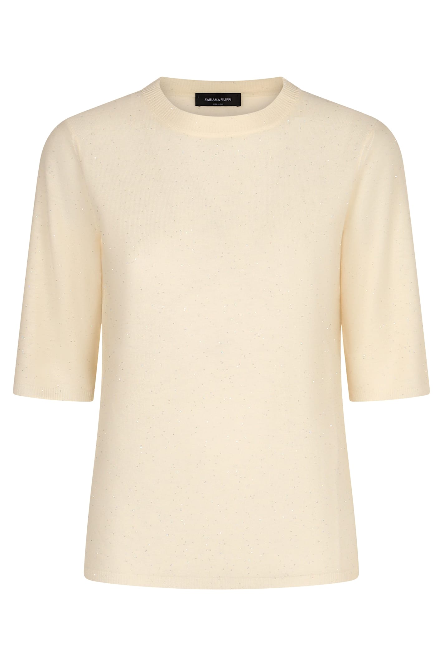Fabiana Filippi Lightweight Short Sleeve Sweater Ivory In Animal Print