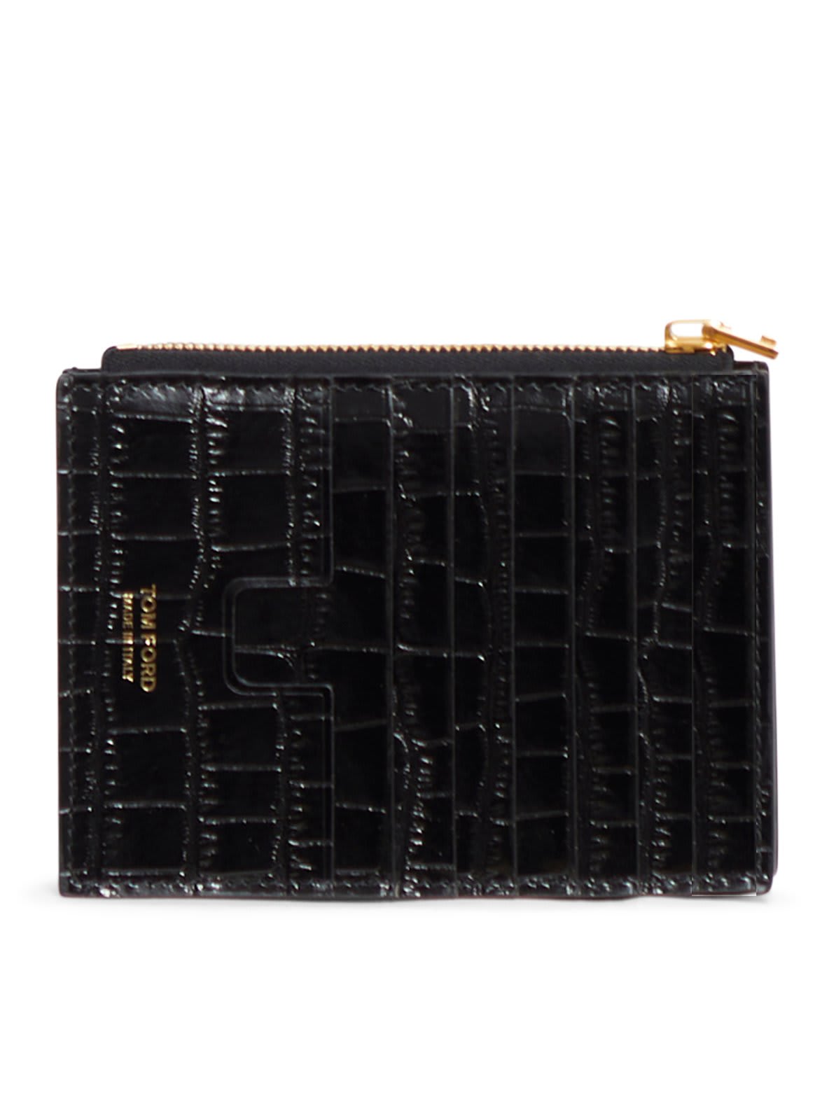 Shop Tom Ford Embossed Whitney Zipped Card Holder In Black