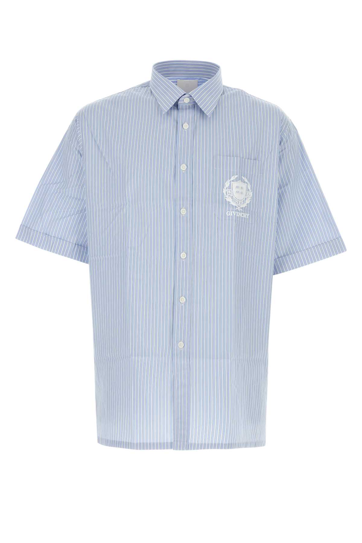 Shop Givenchy Embroidered Poplin Shirt In Lightblue