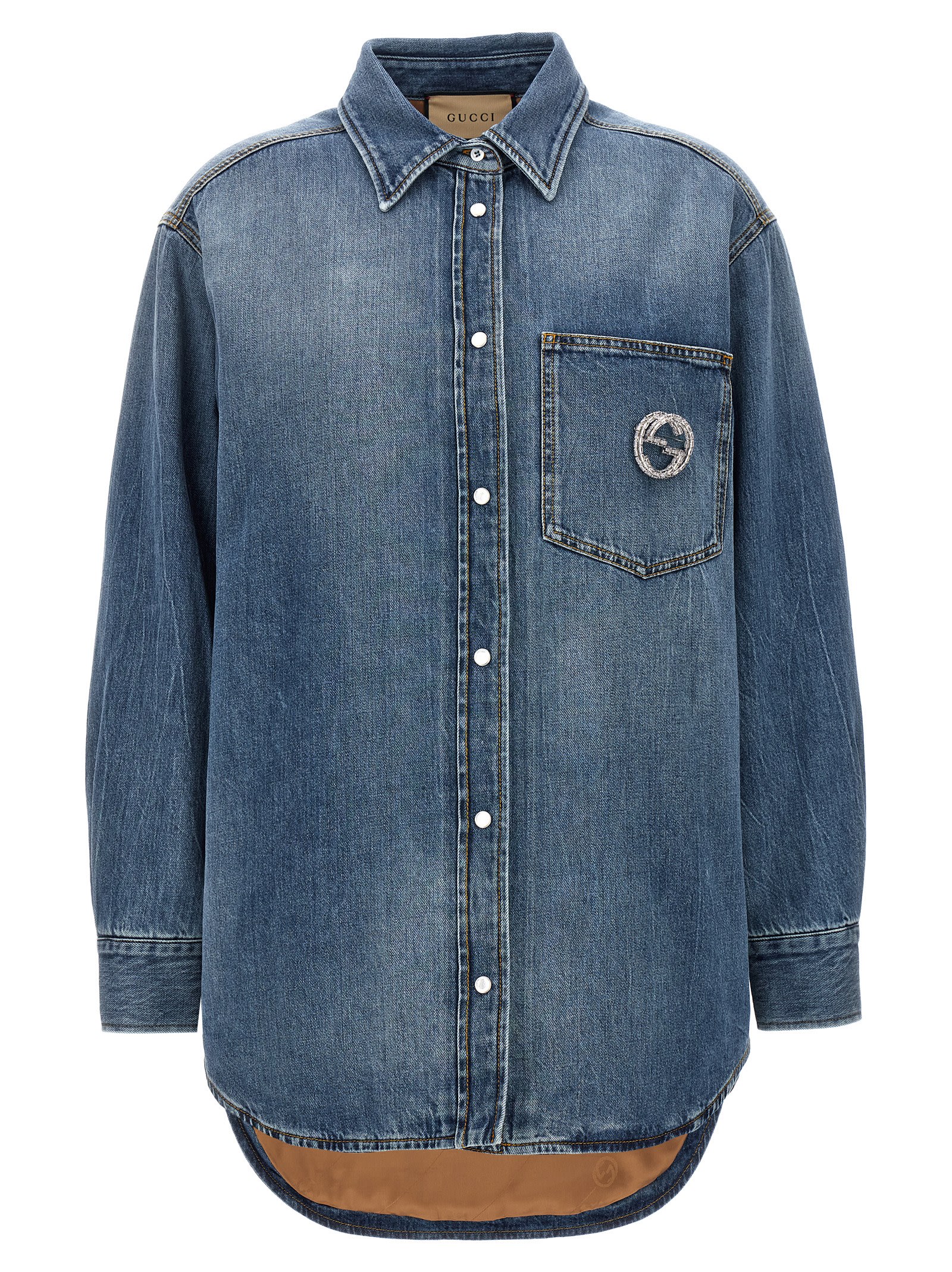 Shop Gucci Quilted Inner Denim Shirt In Blue