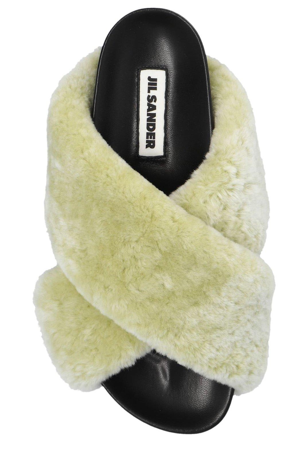 Shop Jil Sander Shearling Open-toe Sandals In Green