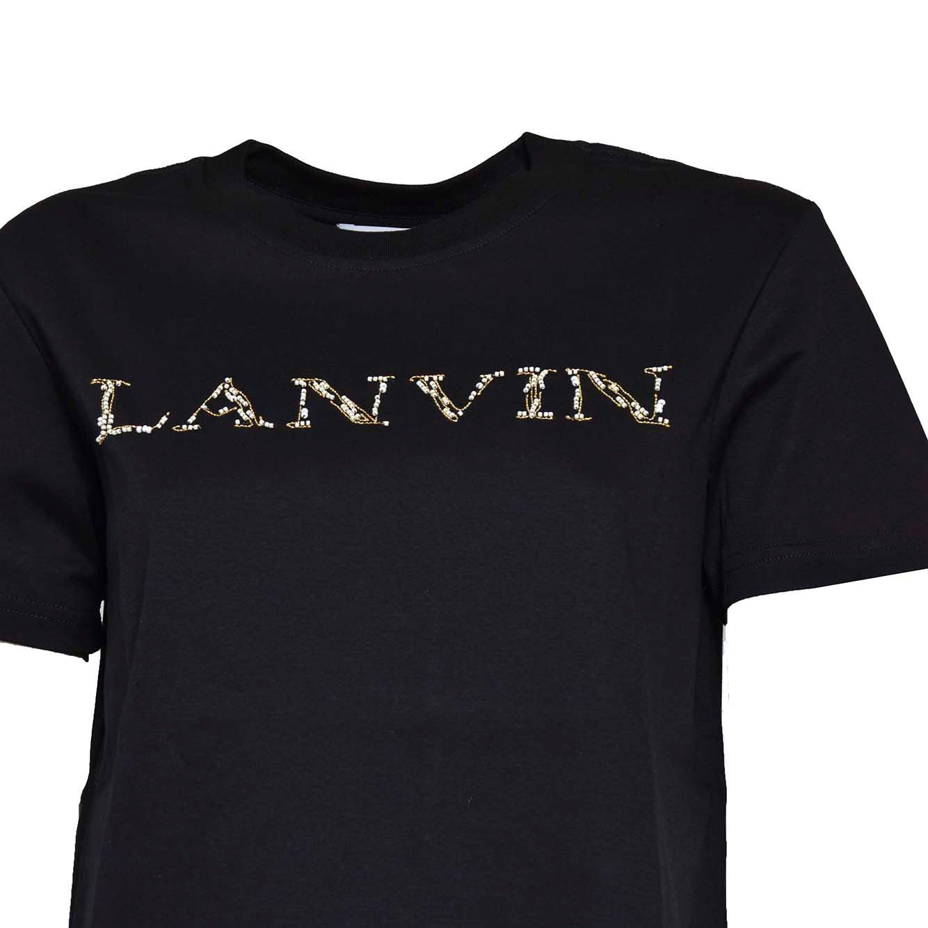 Shop Lanvin Logo Embellished Crewneck T-shirt In Black