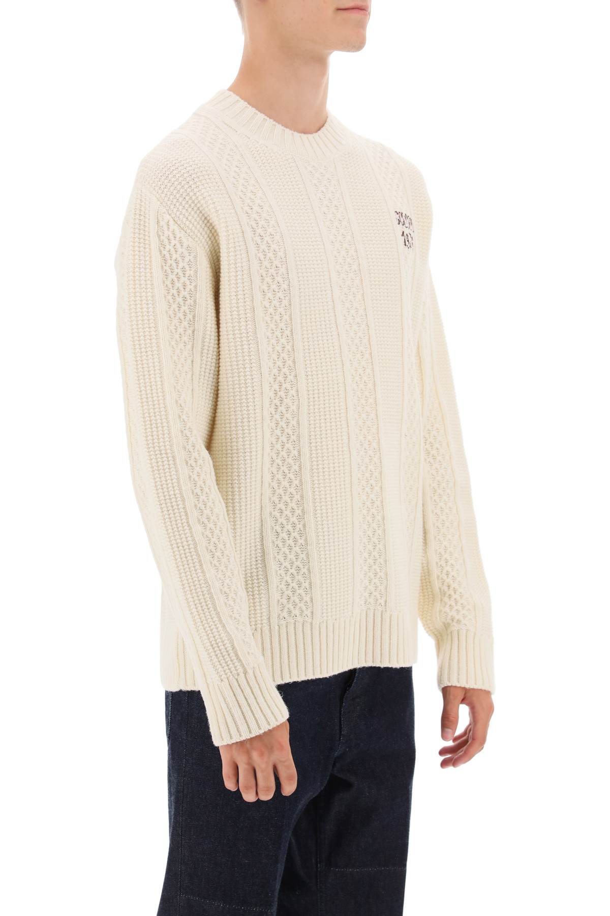 Shop Golden Goose Sweater With Hand-embroidered Logo In Lamb S Wool Sassfrass (white)