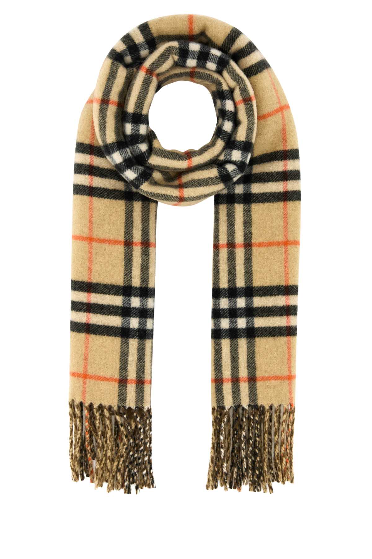 Shop Burberry Embroidered Cashmere Reversible Scarf In Sandbison