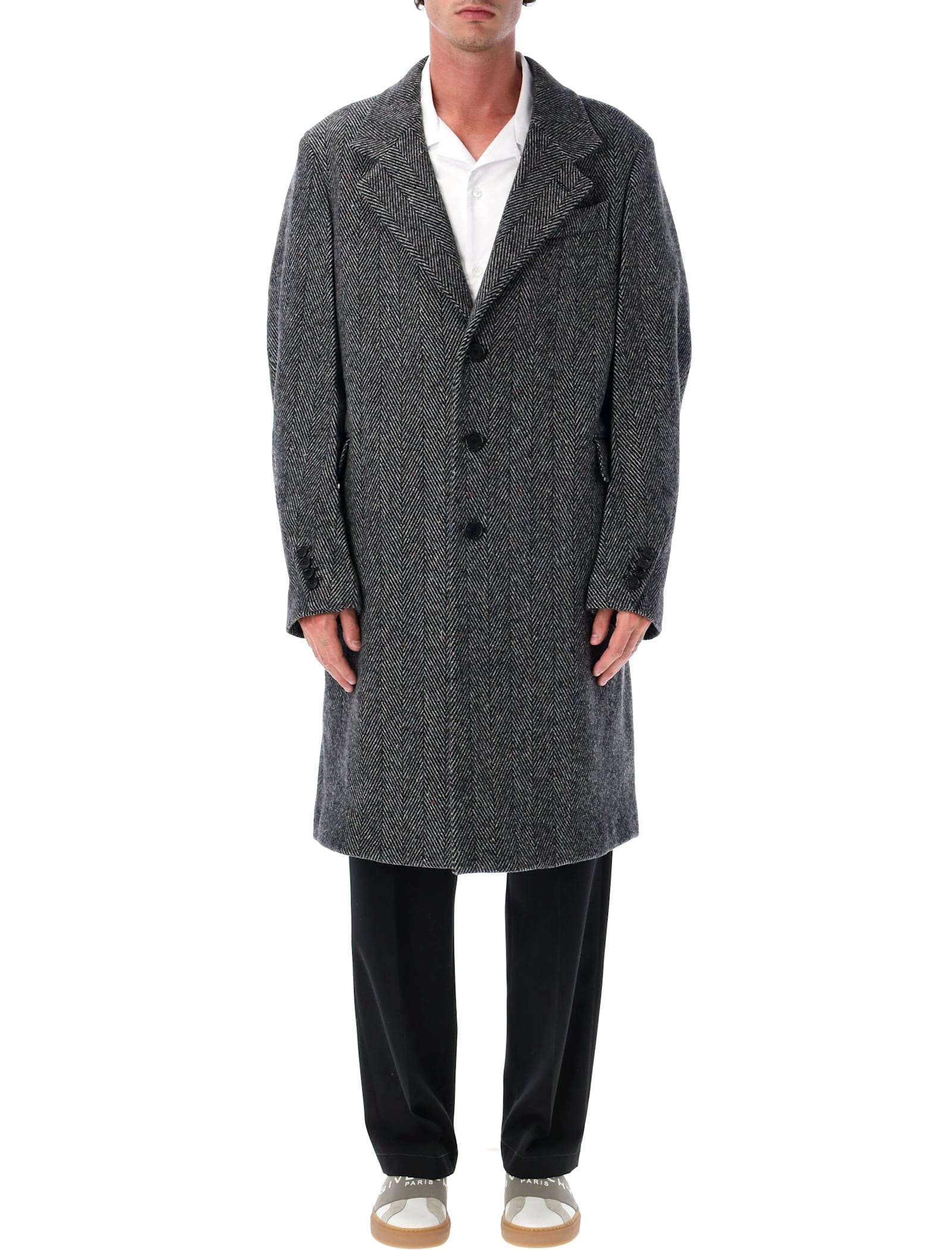 Givenchy Grey Herringbone Wool Overcoat In Multi