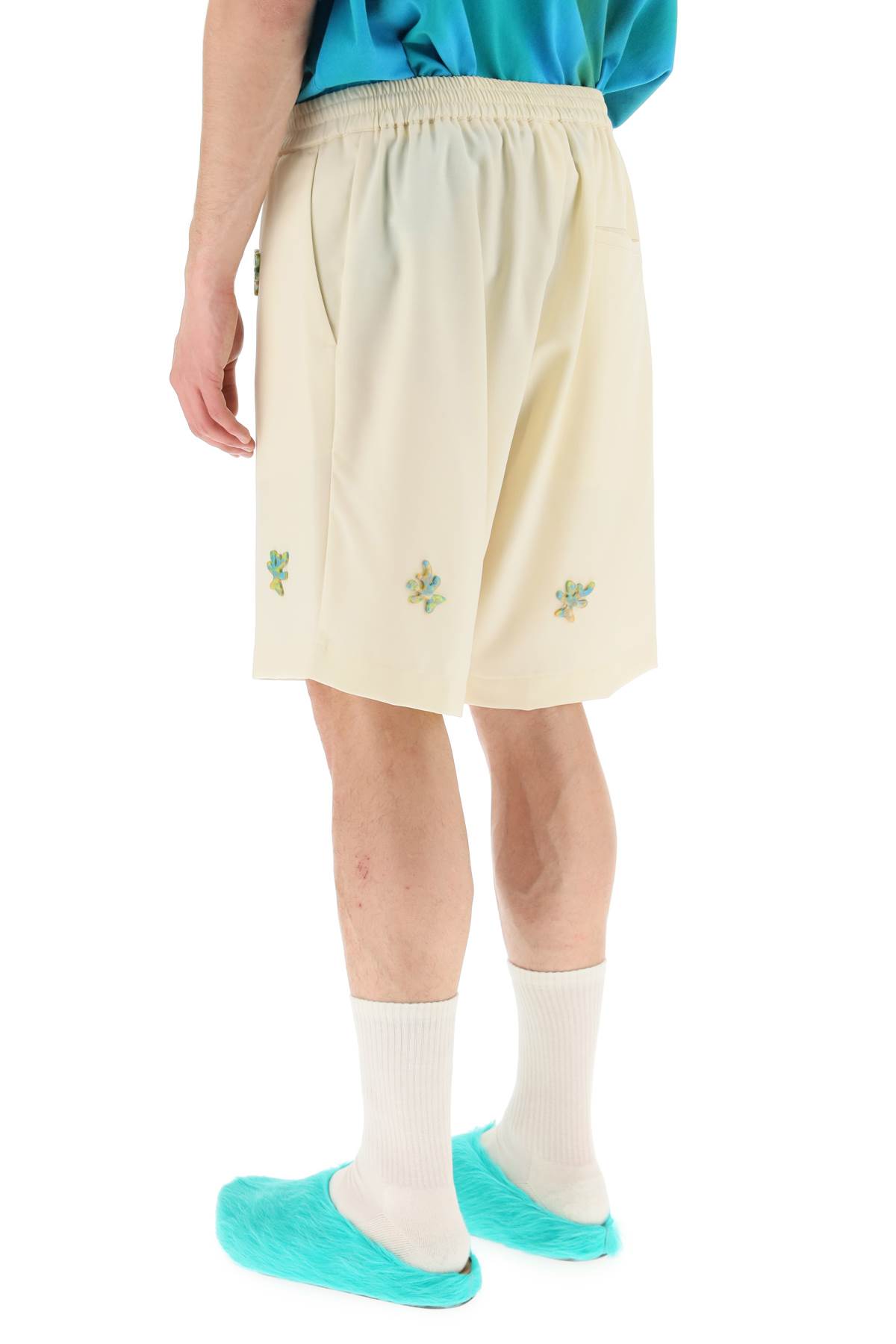 Shop Bonsai Applique Wool Shorts In Ivory (white)