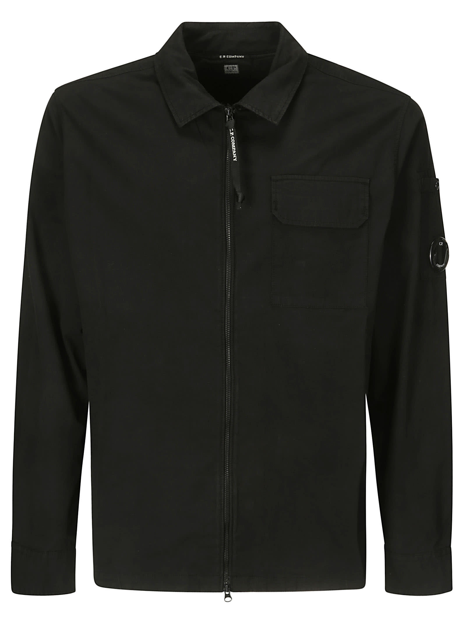 Shop C.p. Company Organic Gabardine Zipped Overshirt In Black