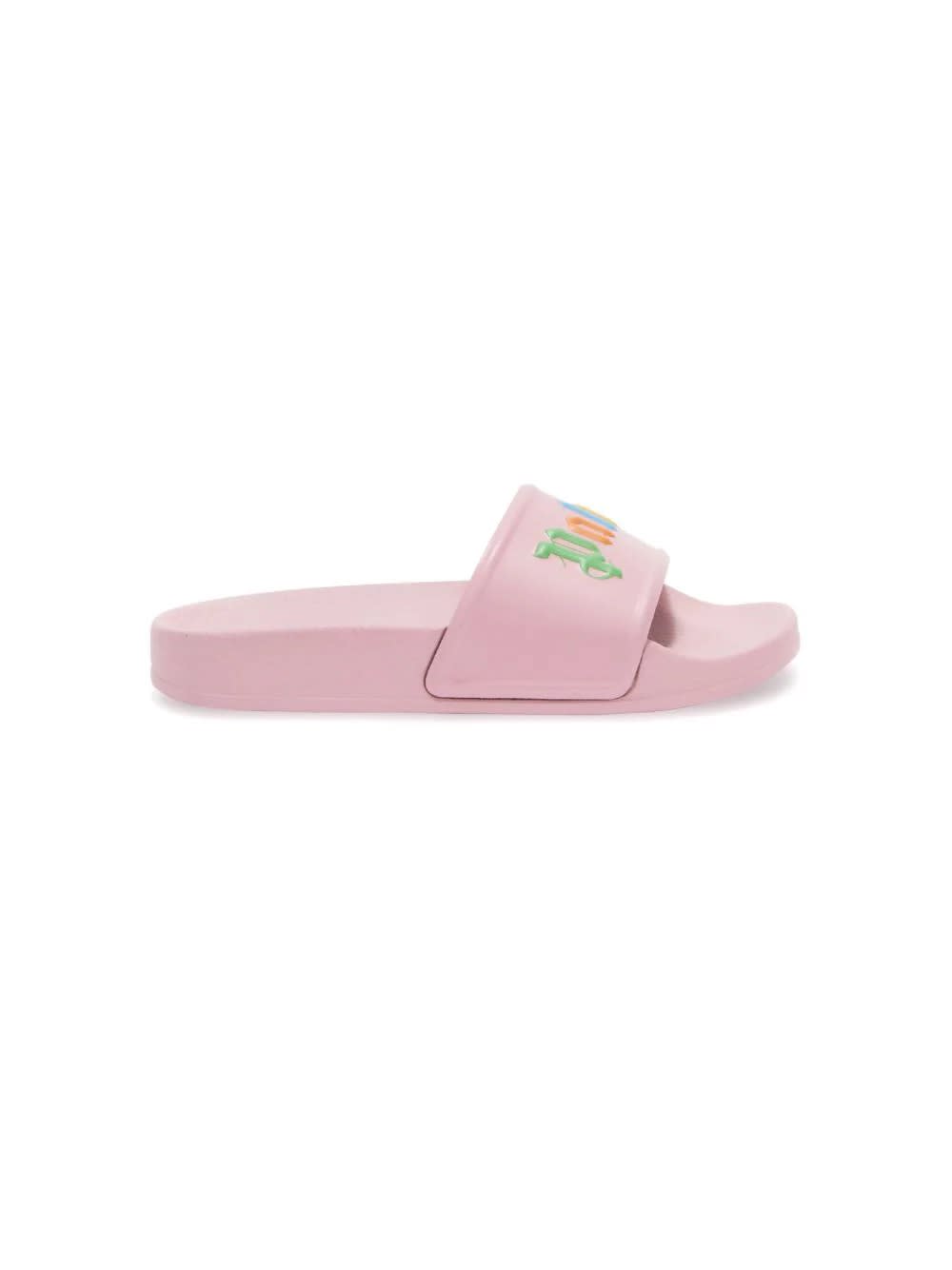 Shop Palm Angels Pink Slippers With Multicolored Logo