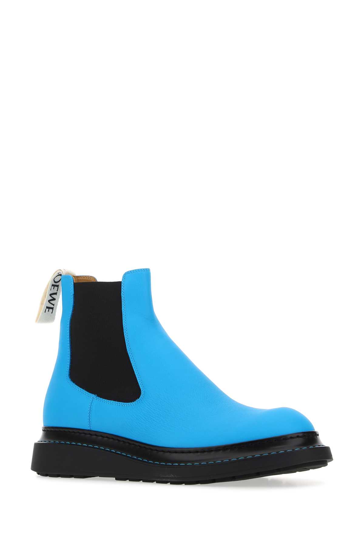 Shop Loewe Fluo Light-blue Leather Ankle Boots In Cyan