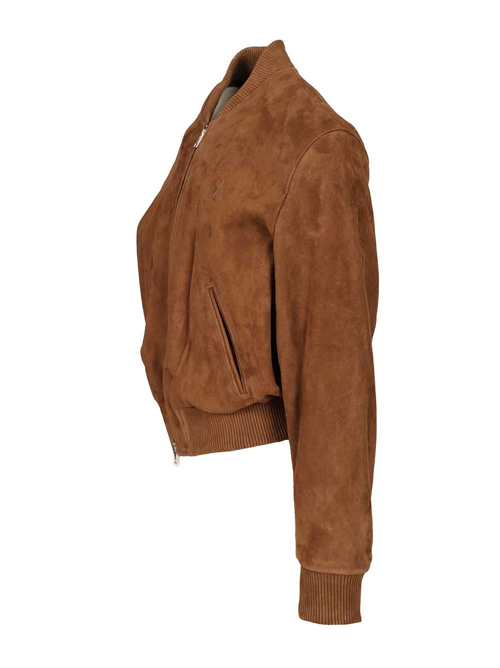 Ami Alexandre Mattiussi Goat Suede Jacket In Brown