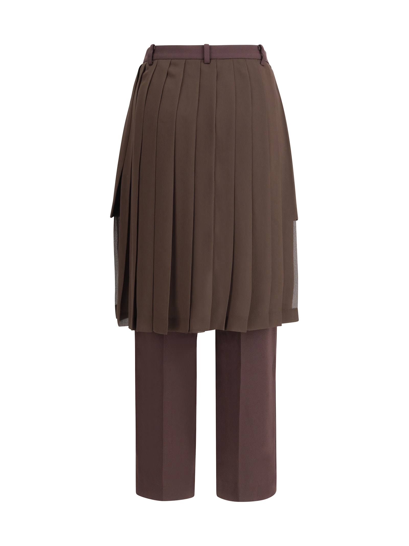 Undercover Pleated Georgette Overlay Straight Leg Pants In Brown