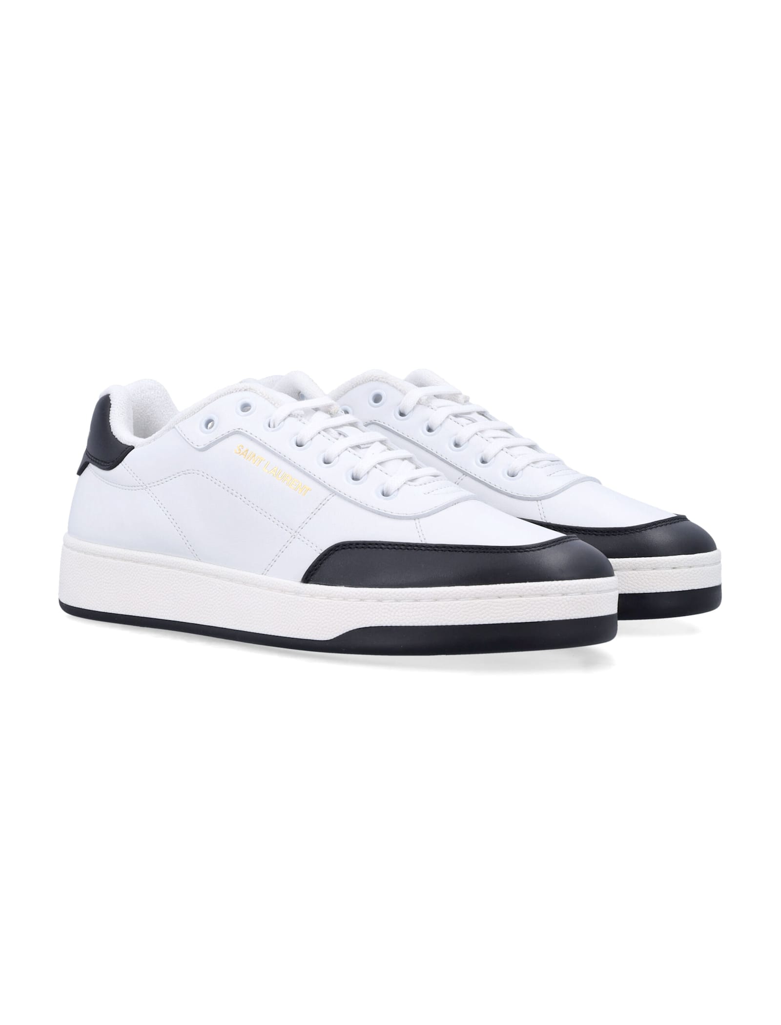 Saint Laurent White And Black Leather Sneakers In White