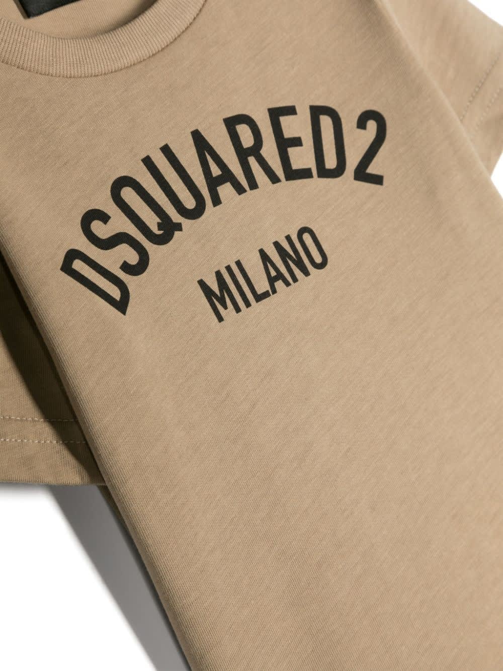Shop Dsquared2 Cotton T-shirt With Logo Print In Beige