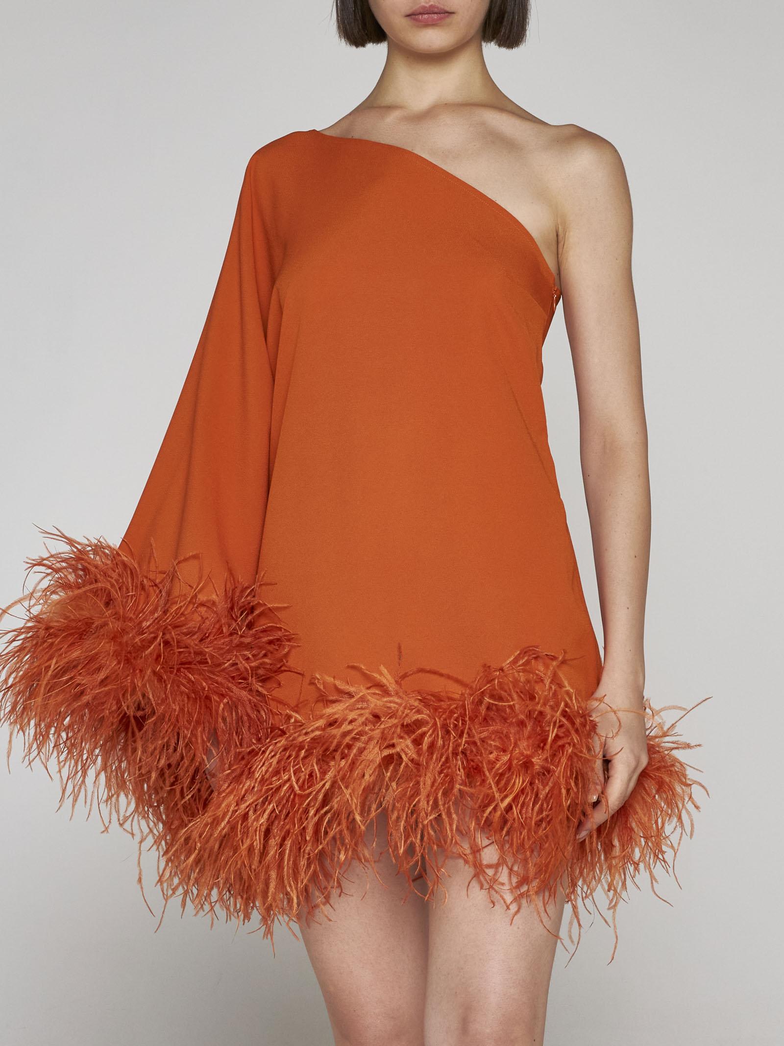 Shop Taller Marmo Ubud Feathered Viscose-blend Dress In Orange