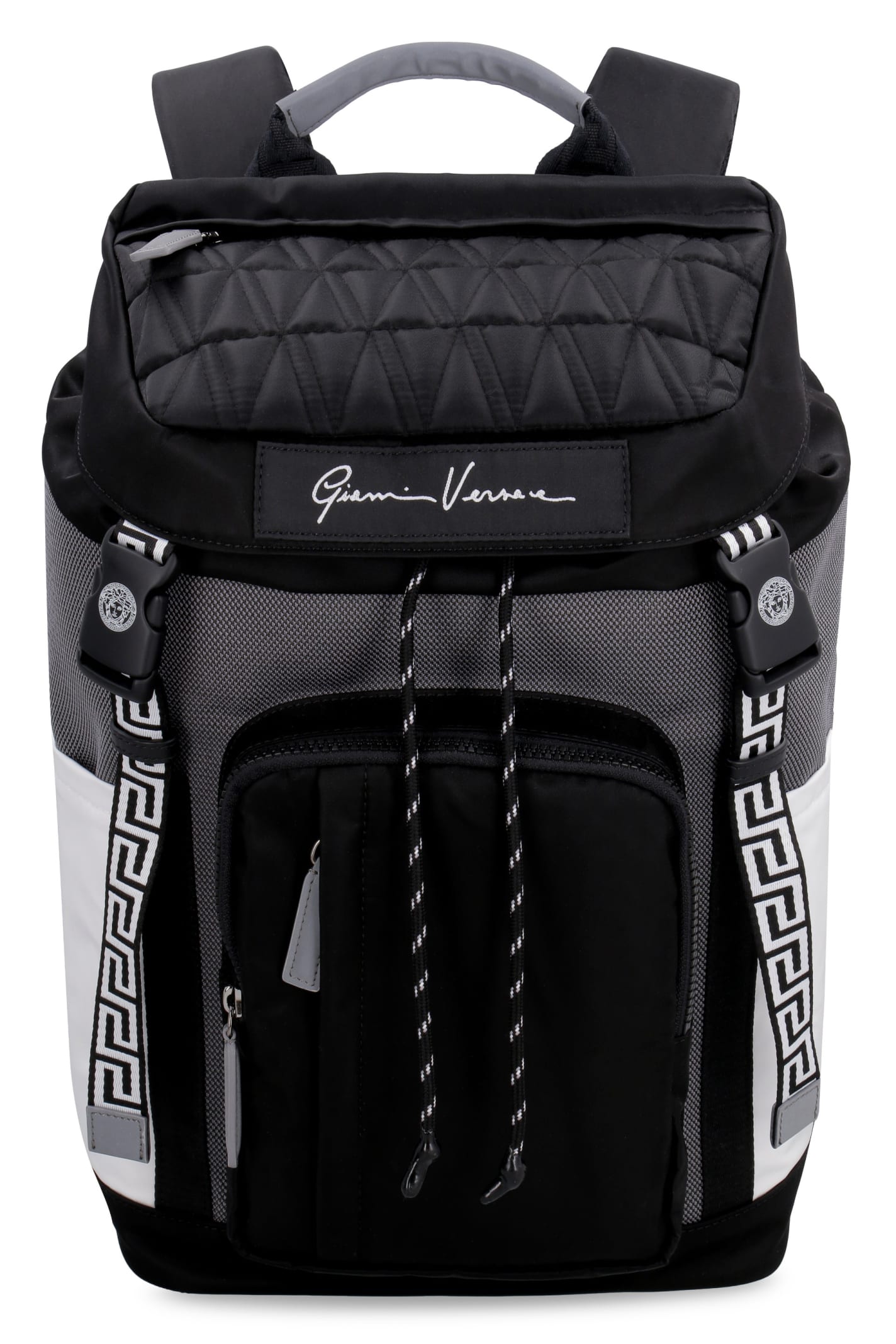 Versace Leather Details Nylon Backpack In Black