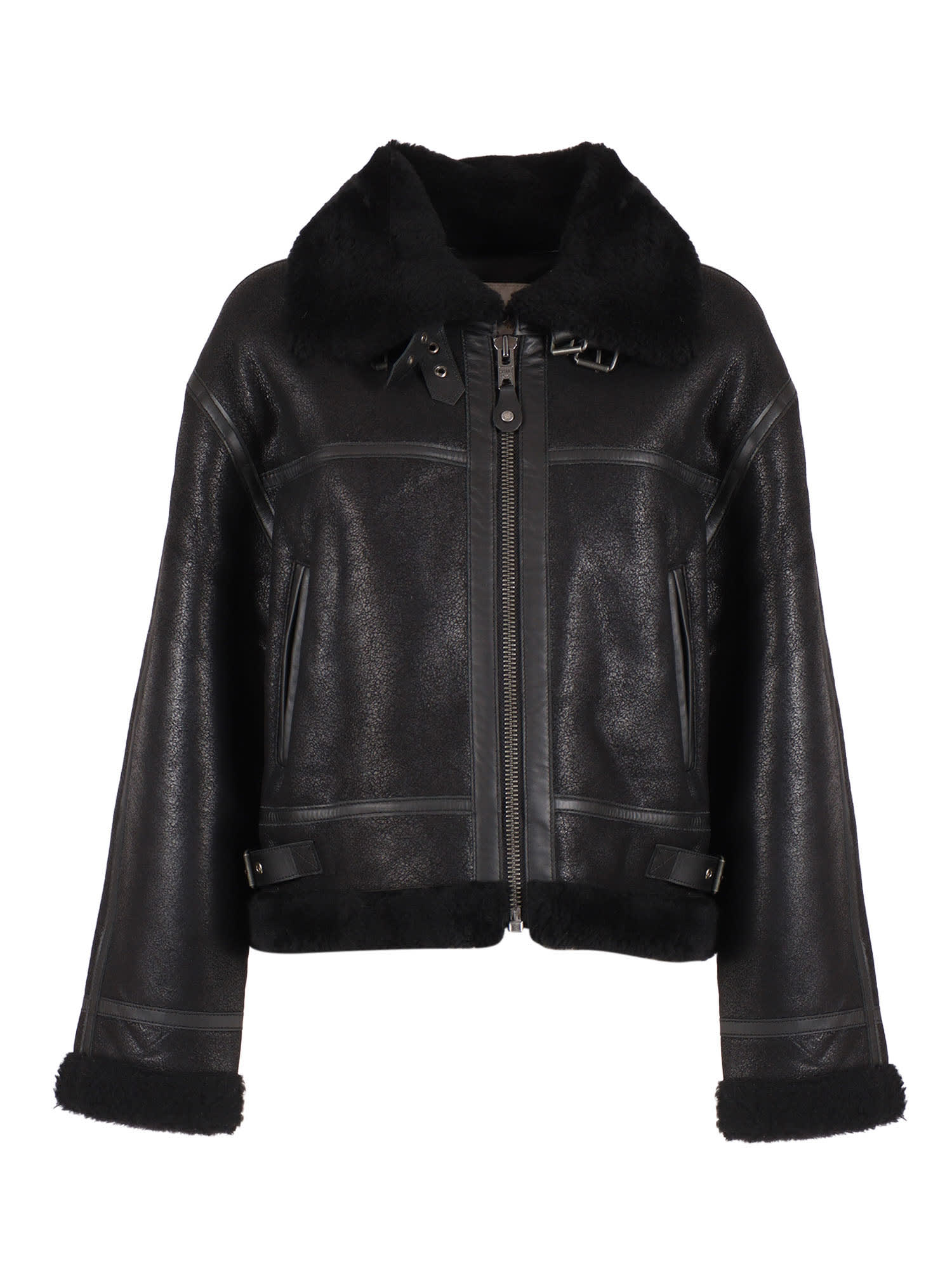 Schott Fur-collar Leather Jacket In Multi