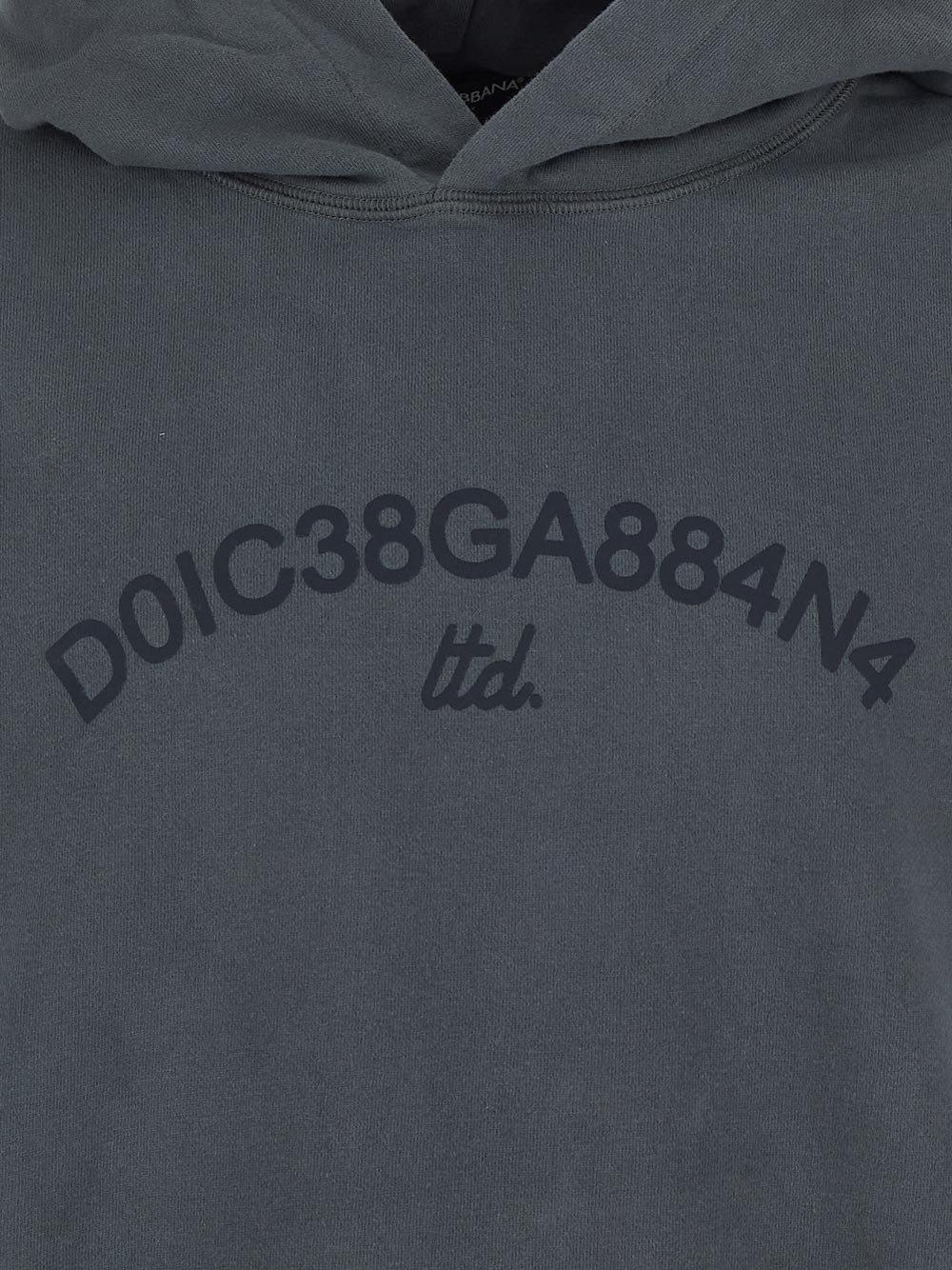 Shop Dolce & Gabbana Logo Printed Cropped Hoodie In Grey