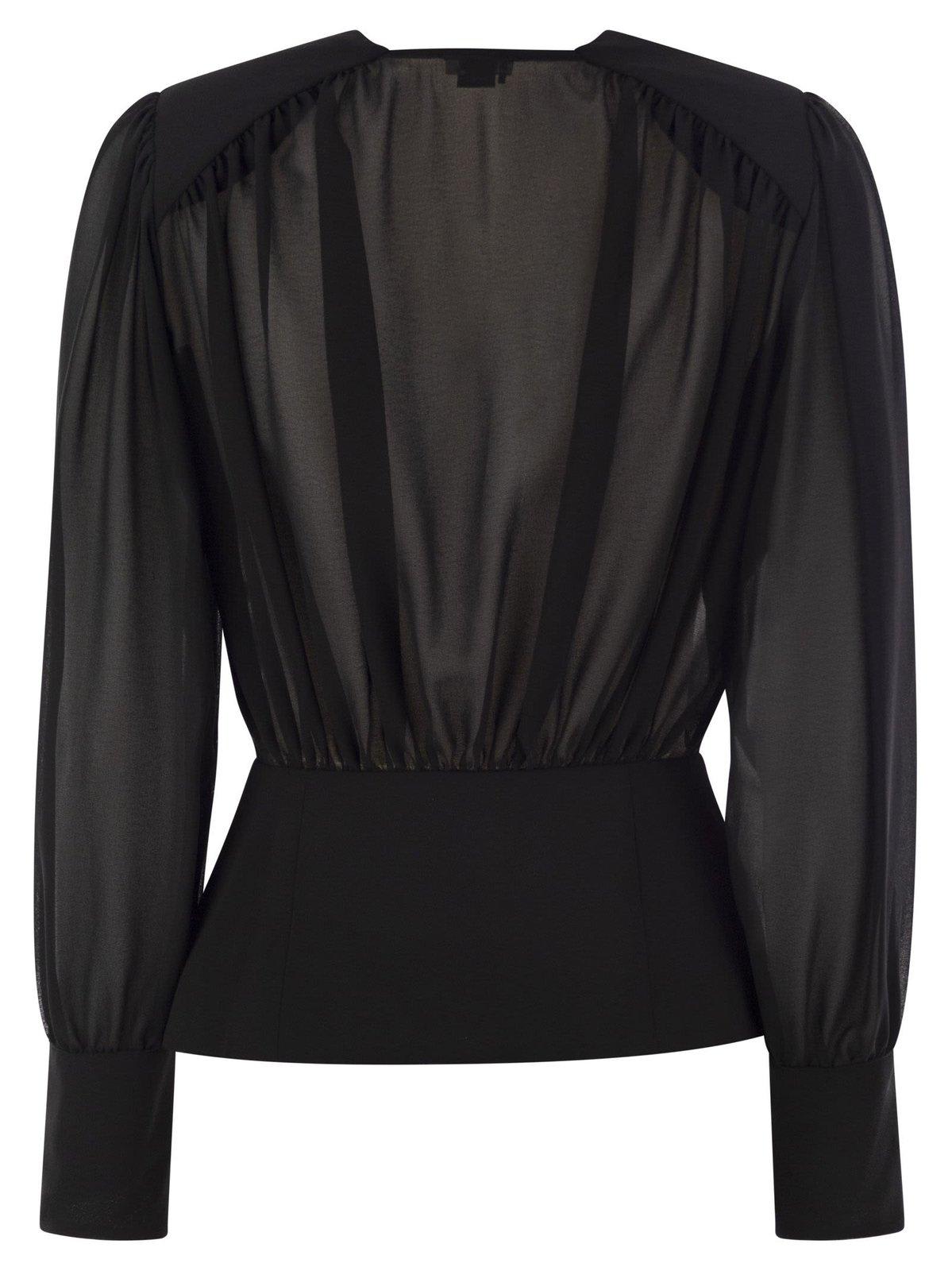 Shop Elisabetta Franchi Long-sleeve V-neck Top In Black