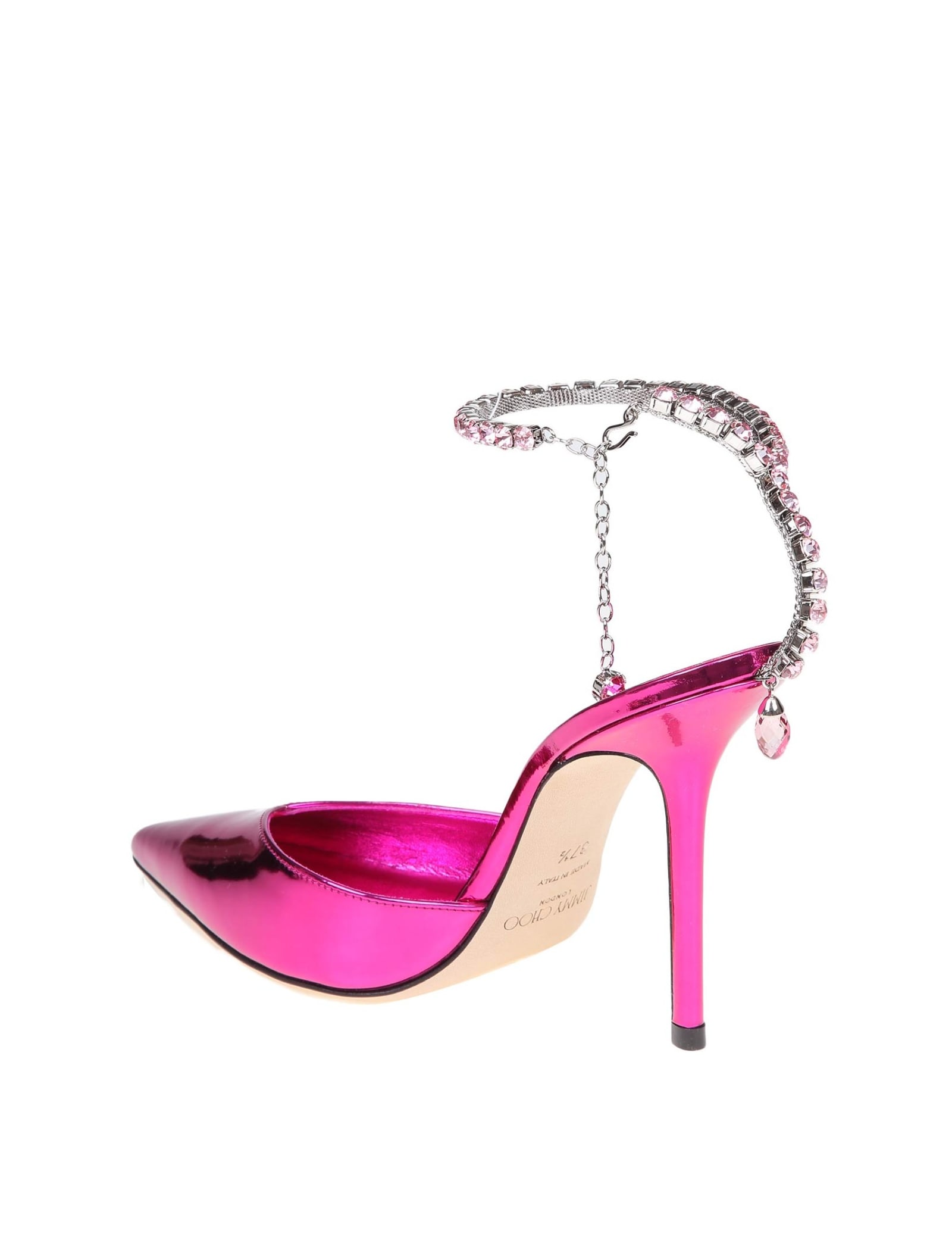 Shop Jimmy Choo Saeda 100 Pumps In Fucsia Metallic Leather