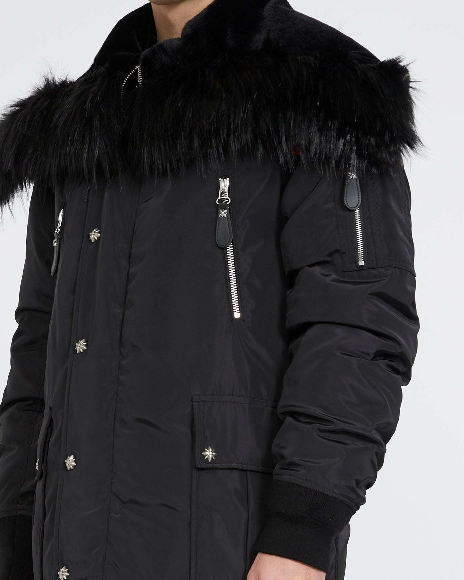 Shop John Richmond Long Jacket With Hood In Nero