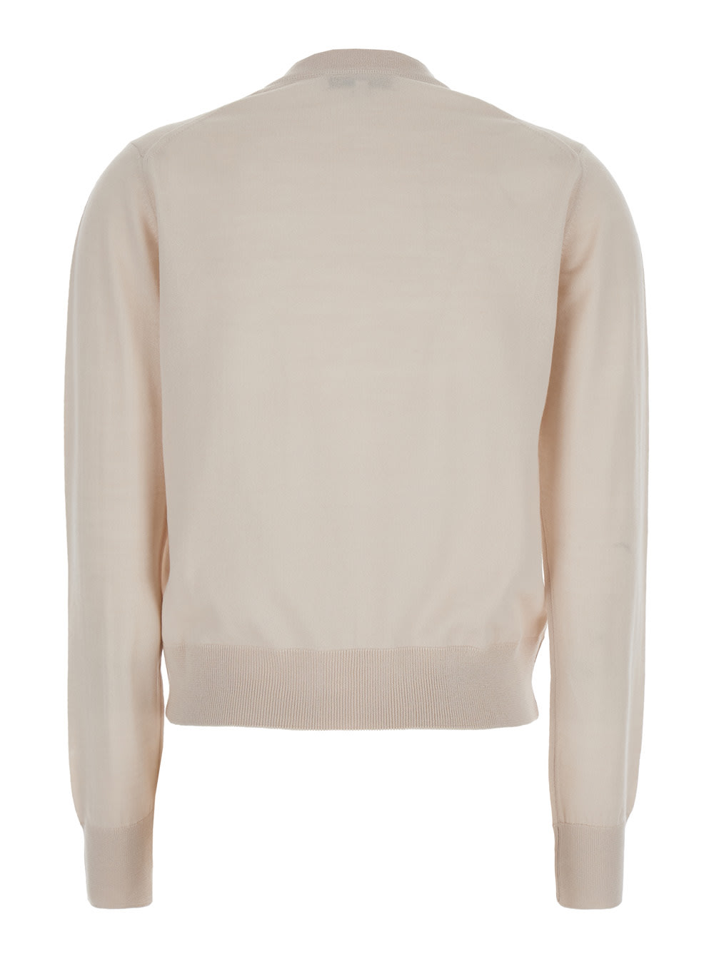 Maison Kitsuné Beige Cropped Cardigan With Round Neck And Logo Embroidery On The Front In Wool Woman