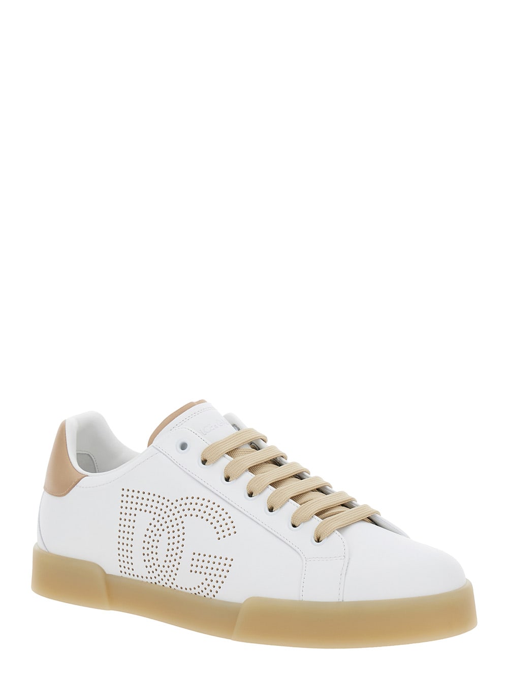 Shop Dolce & Gabbana Portofino White Low Top Sneakers With Perforated Logo In Leather Man