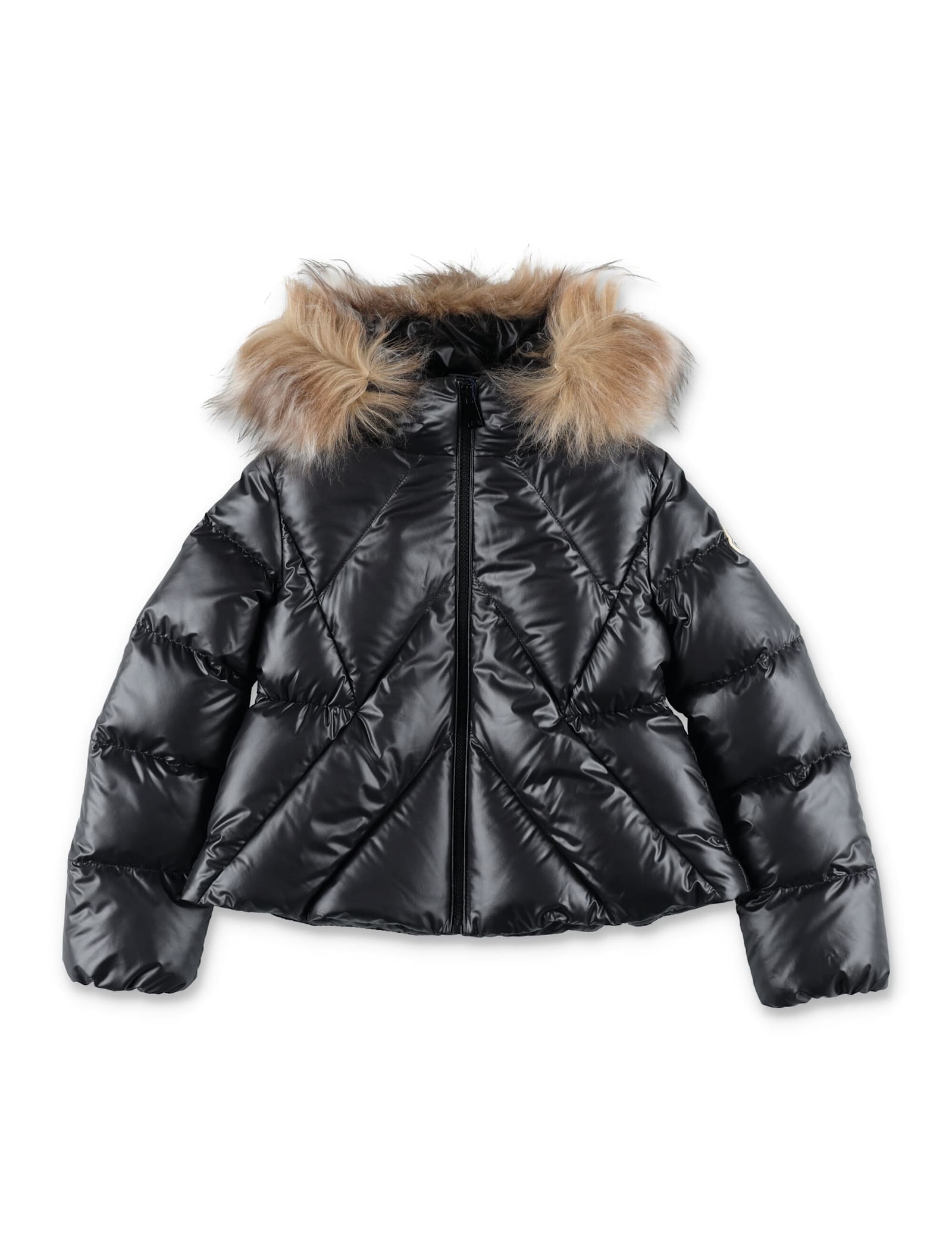 Moncler Kid Domas Shearling-trimmed Down Hooded Jacket In Black