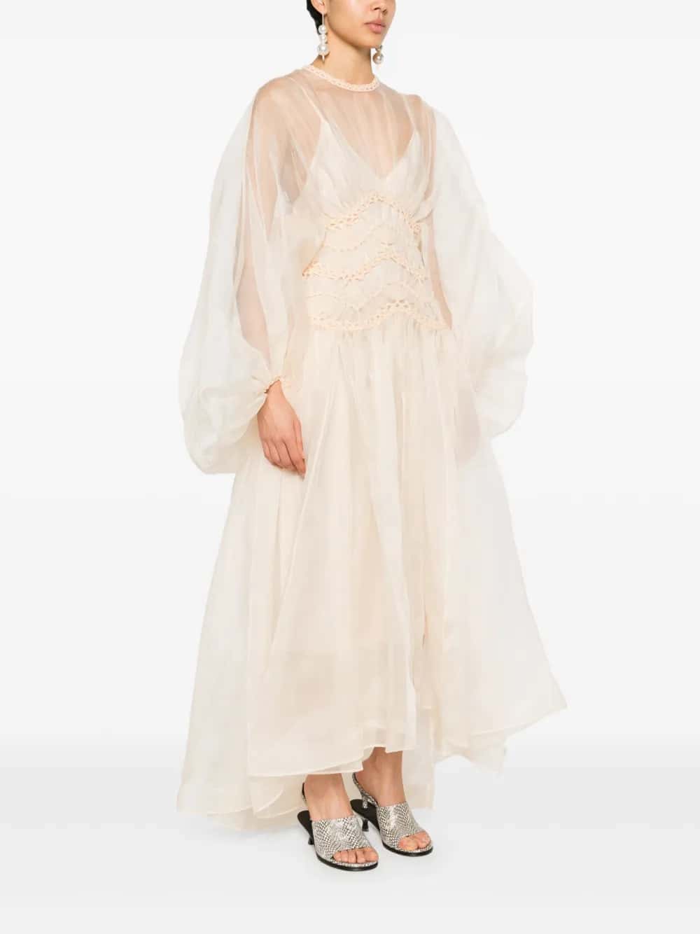 Shop Zimmermann Abito Illuminate Macrame In Beige