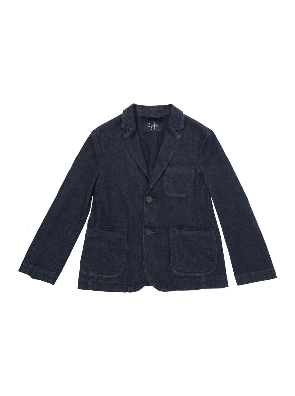 Shop Il Gufo Blue Single-breasted Jacket With Patch Pockets In Stretch Cotton Denim Boy