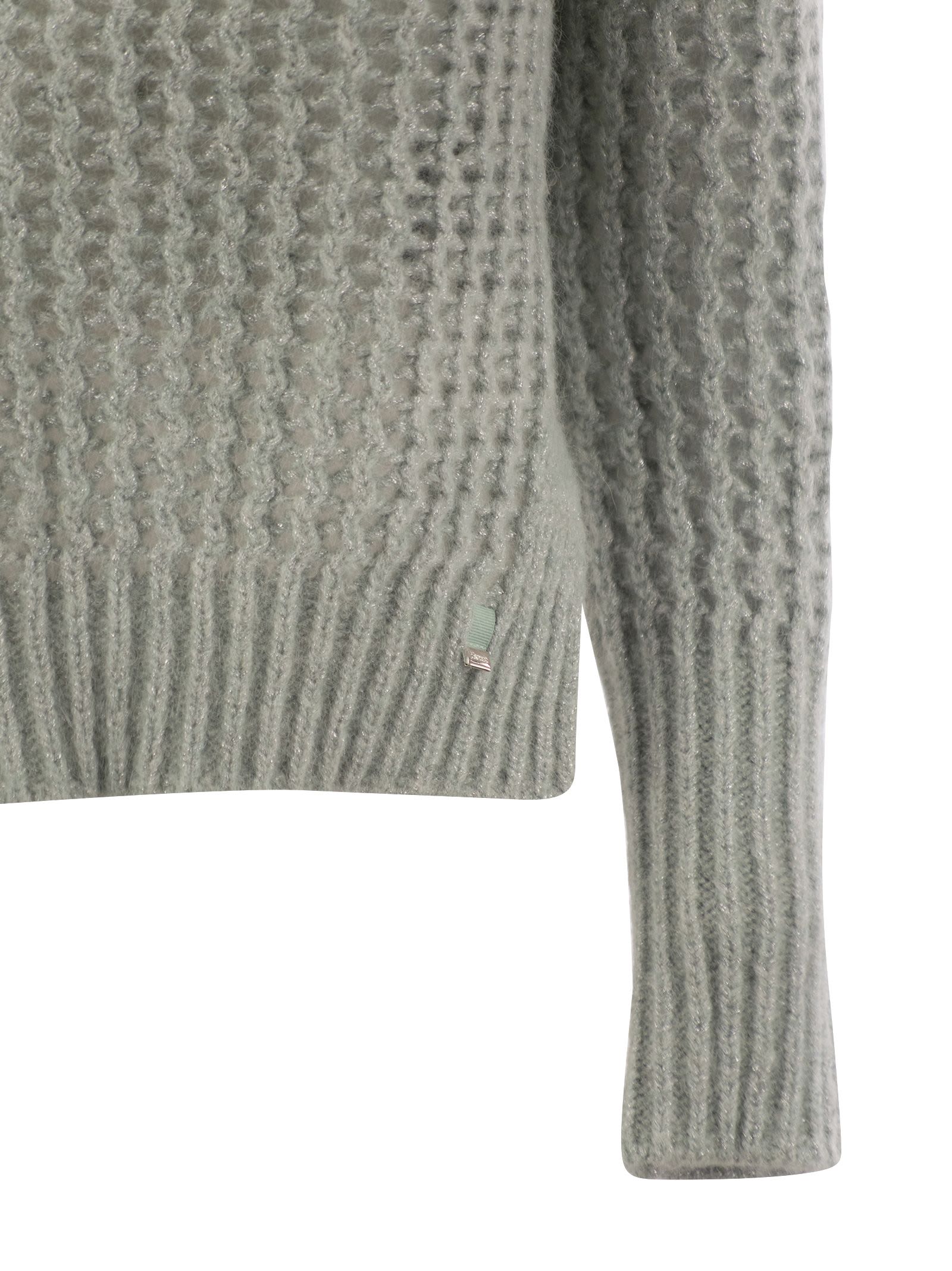 Herno Elegant Alpaca-wool Blend Sweater With Graphic Openwork In Water Green