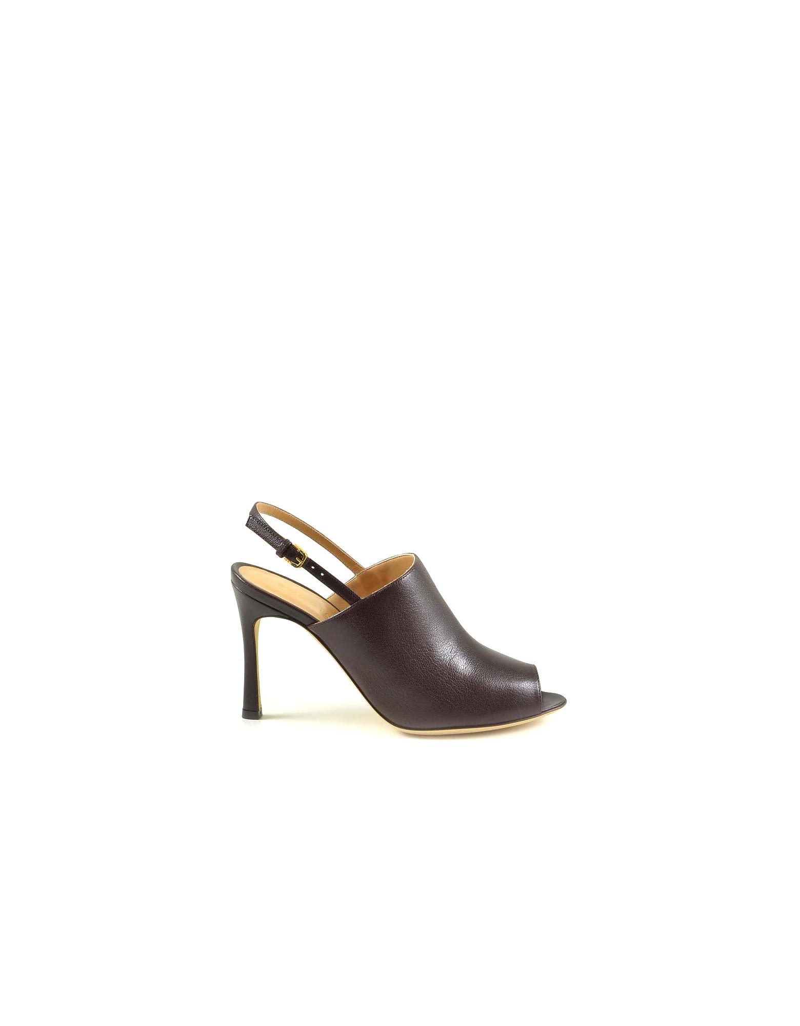Buy Sergio Rossi Dark Brown Leather Slingback Mules online, shop Sergio Rossi shoes with free shipping