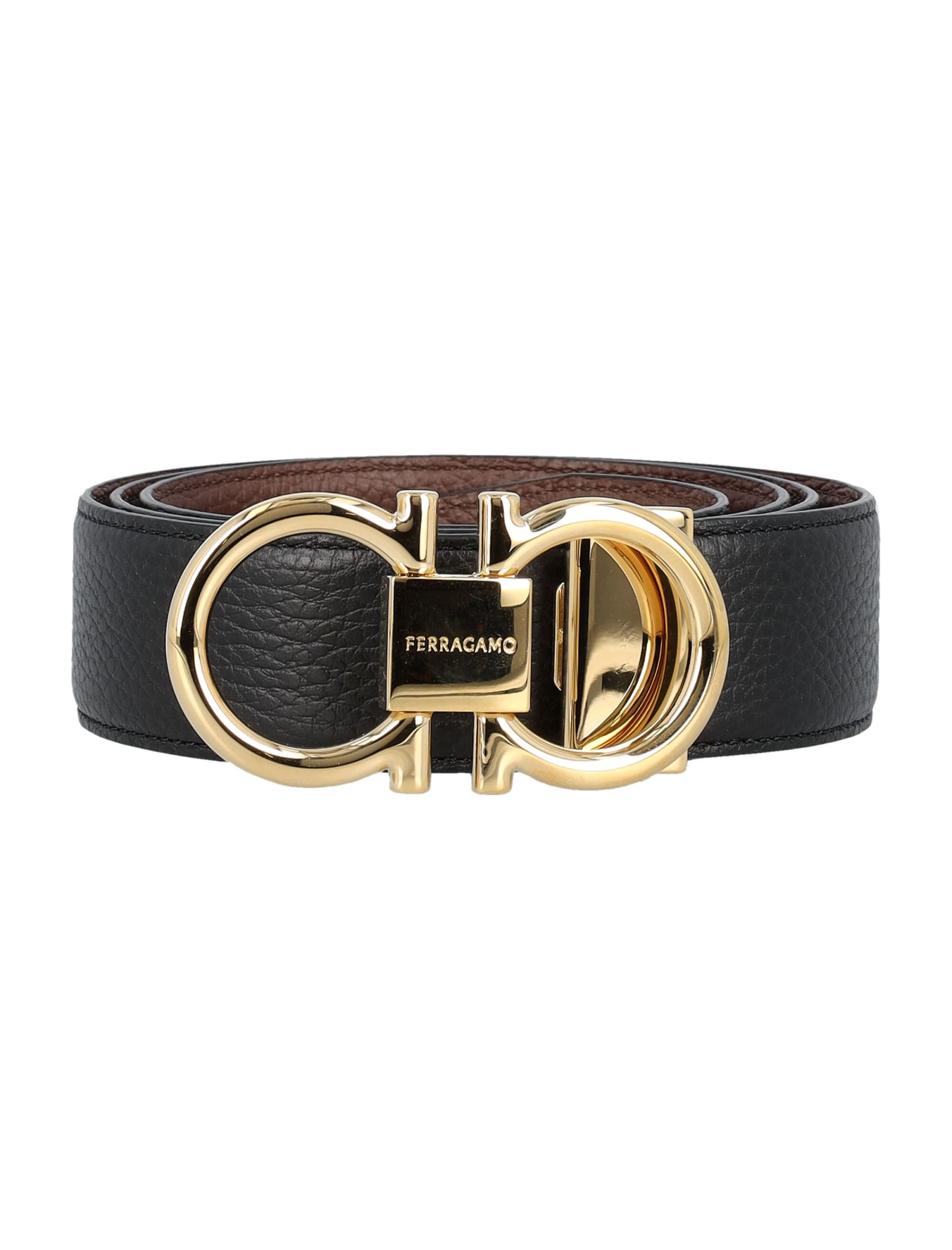 Shop Ferragamo Double Adjustable Belt In Nero + Cocoa Brown