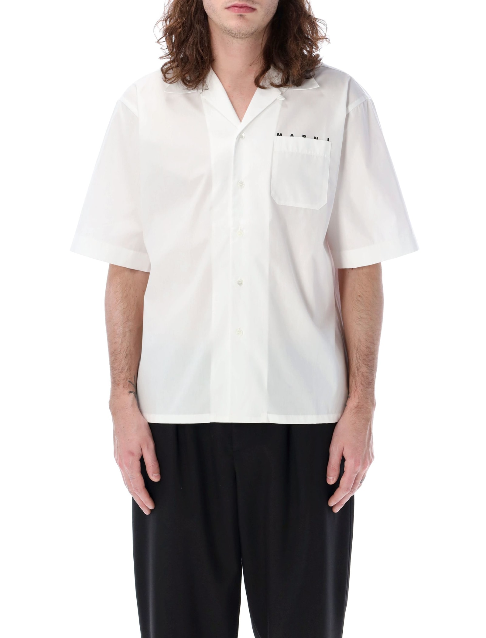 Shop Marni Logo Bowling Shirt In White