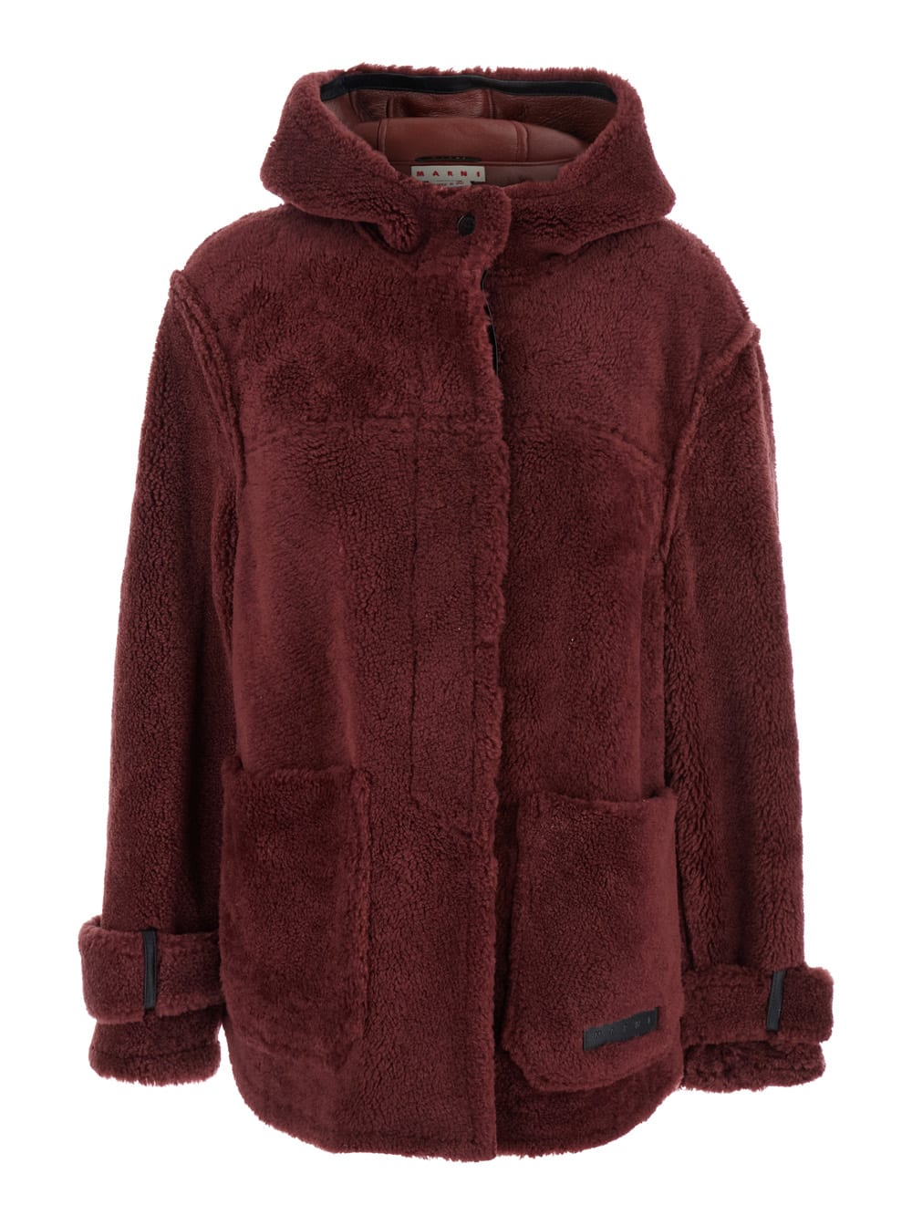 Brown Jacket With Hood With Buttons And Logo Patch On The Front In Fur Woman