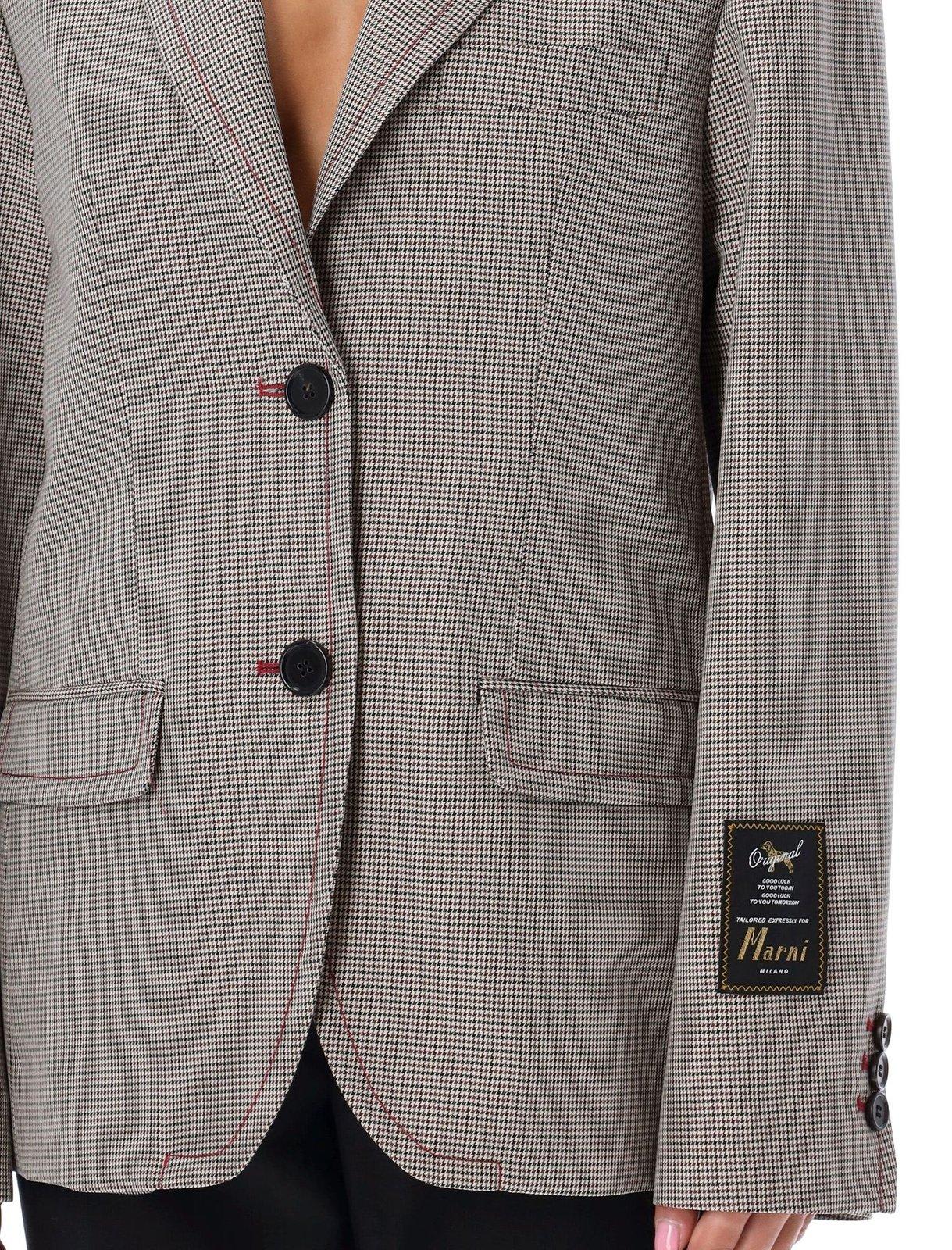 Shop Marni Houndstooth Checked Single-breasted Jacket In Multicolour