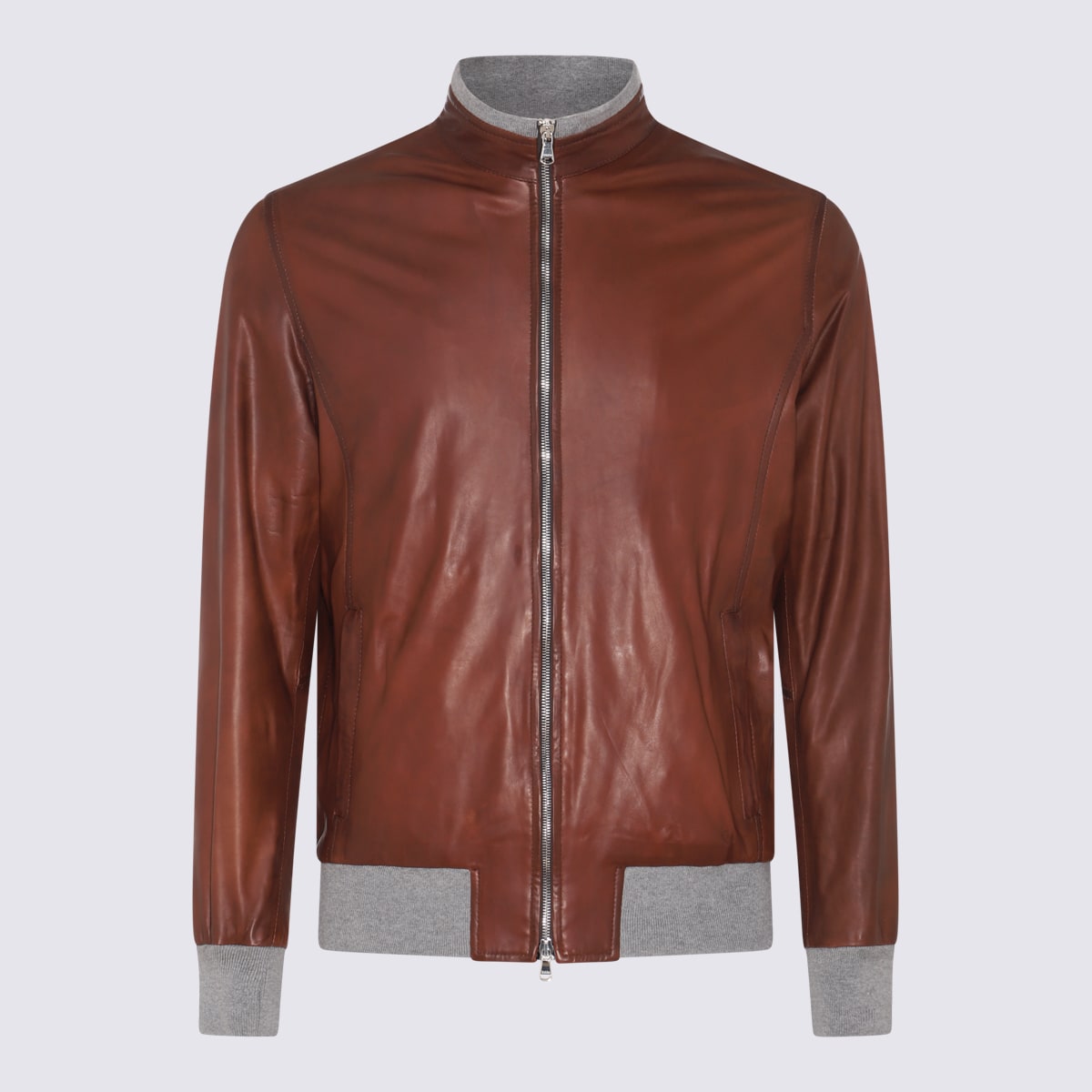 Barba Napoli Brown Leather Jacket In Castagna