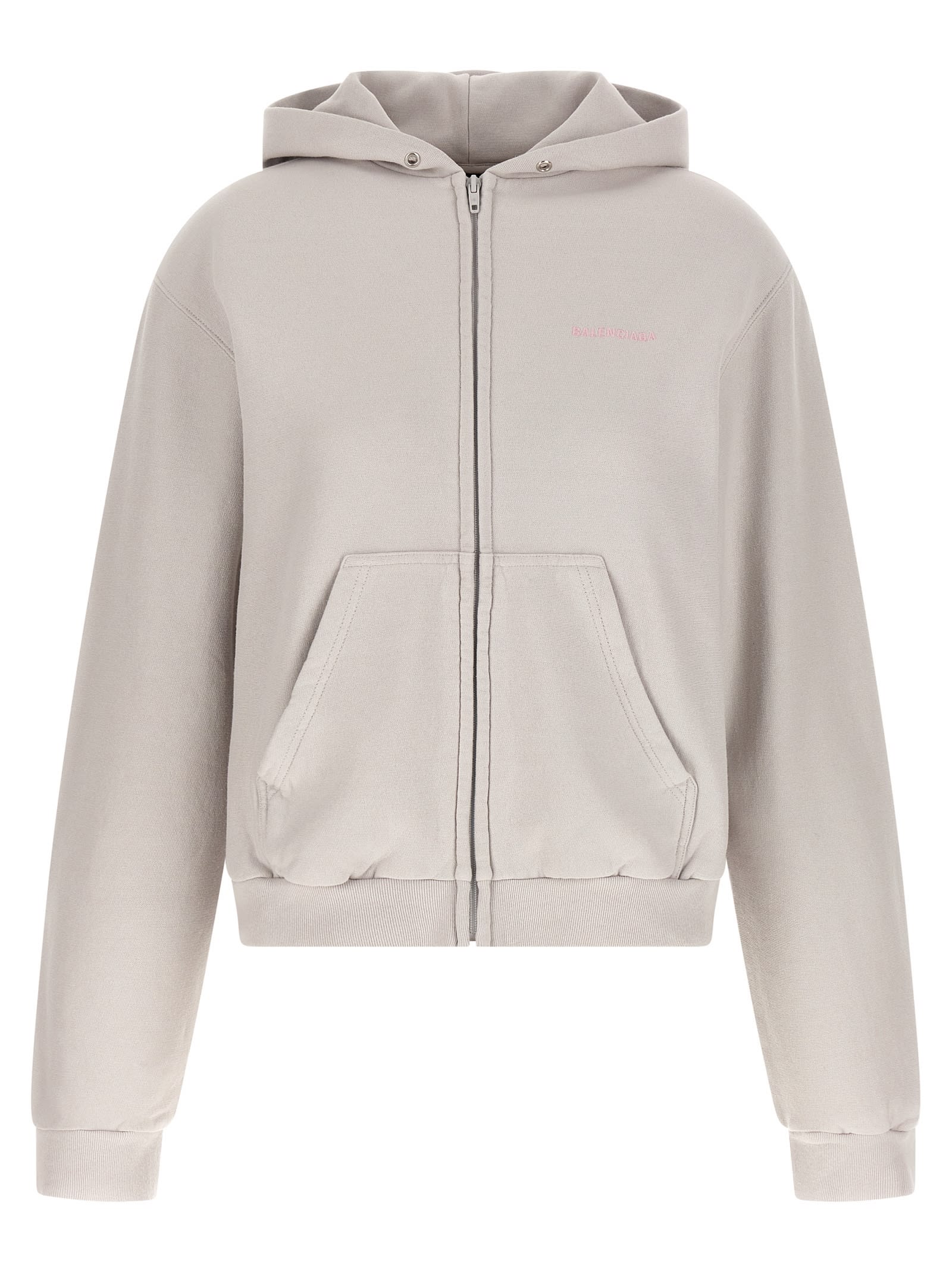 Balenciaga Logo Embroidery Hoodie Sweatshirt Gray In Neutral