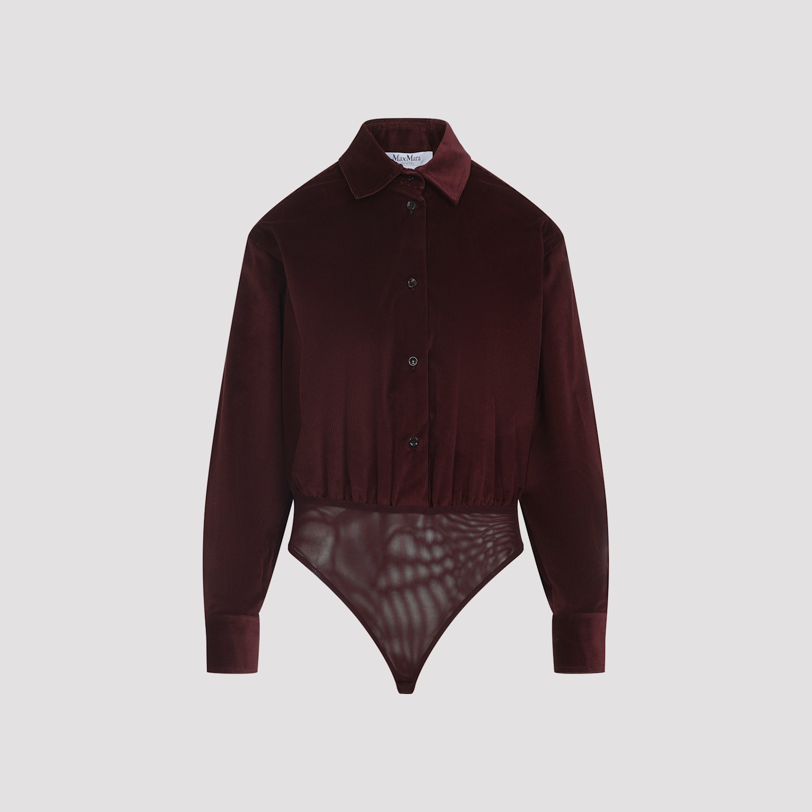 Max Mara Long Sleeve Collared Sheer Bottom Shirt In Black