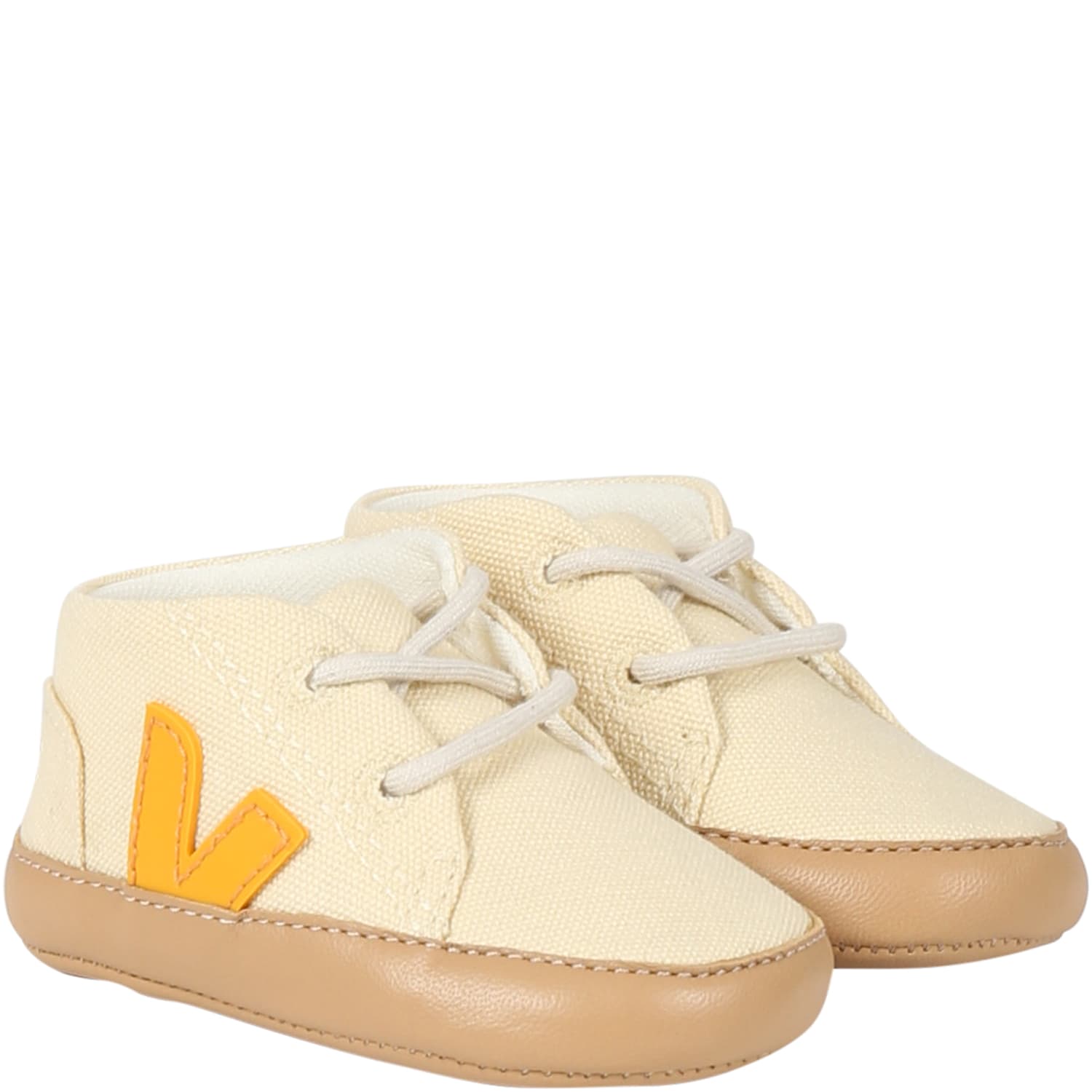Shop Veja Ivory Sneakers For Baby Kids With Logo