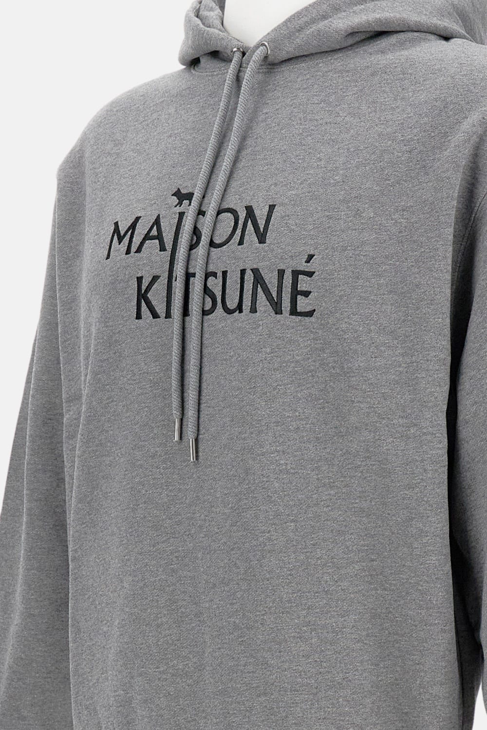 Maison Kitsuné Oversized Grey Cotton Hoodie With Adjustable Hood In Multi
