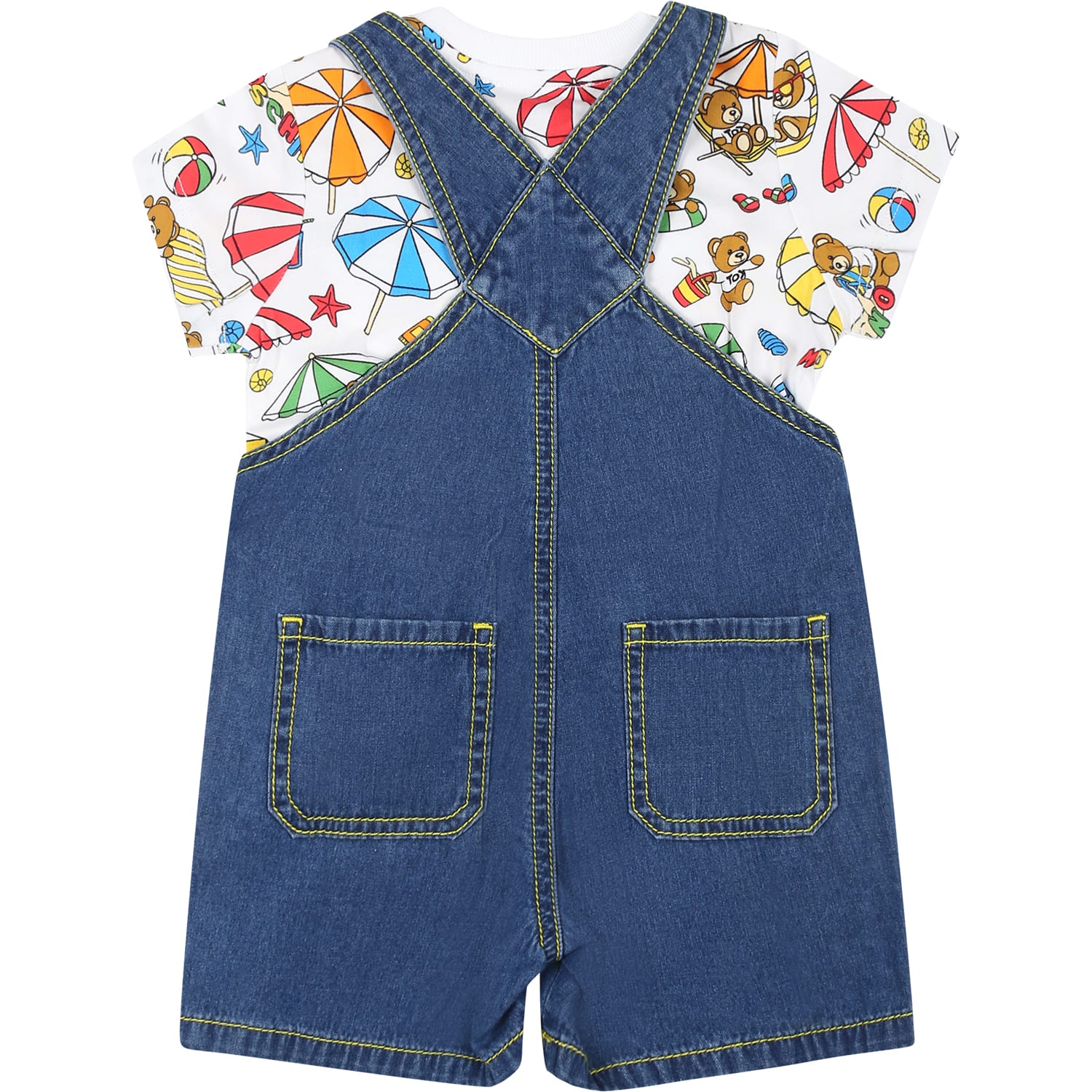 Shop Moschino Complet Bleu Pour Nouveau-né Avec Teddy Bear Et Timbre In Denim