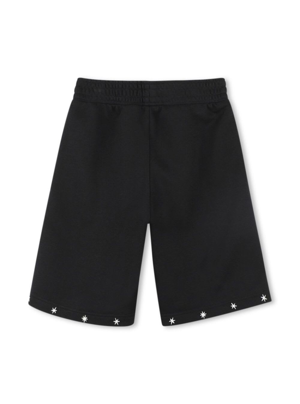 GIVENCHY BLACK SHORTS WITH LOGO LETTERING ON THE FRONT AND STAR EMBROIDERY IN COTTON BLEND BOY