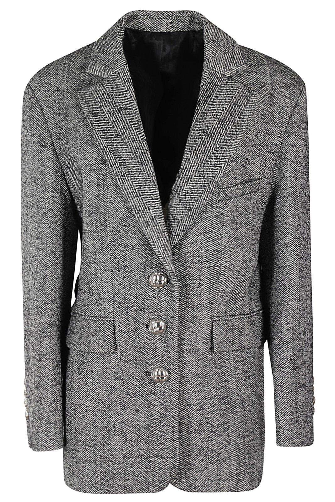 Herringbone-pattern Buttoned Blazer