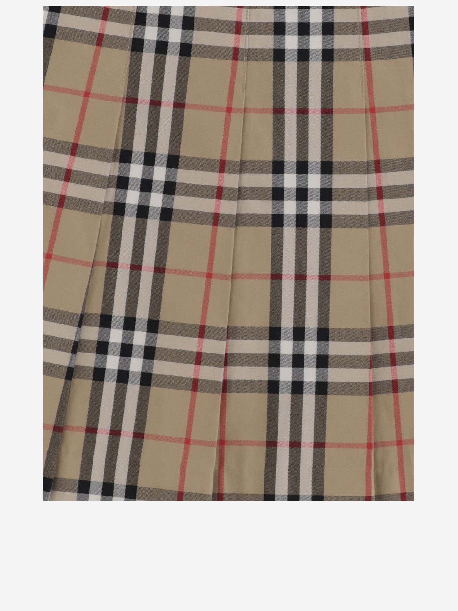 Shop Burberry Check Pattern Skirt In Beige
