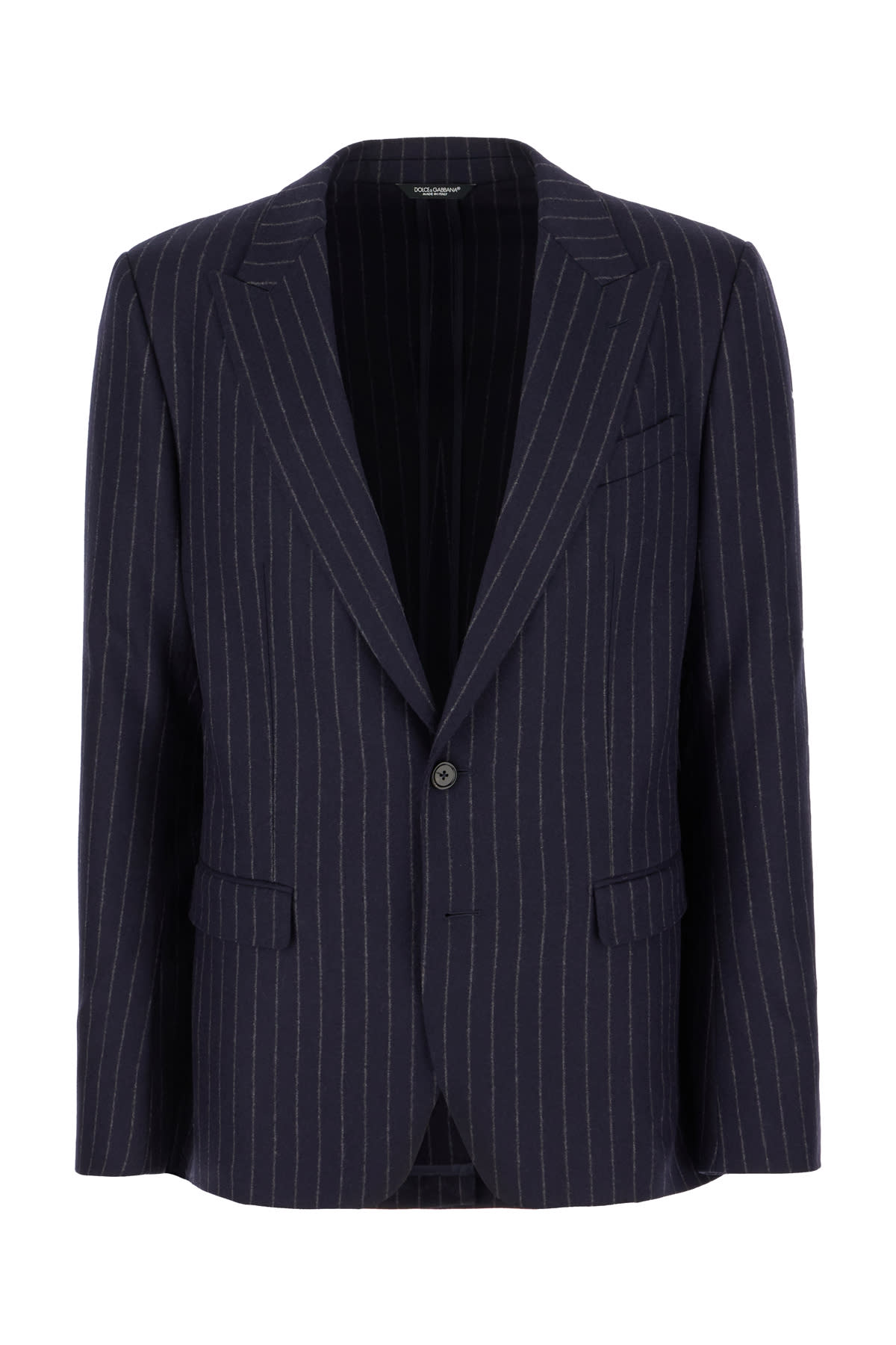 Dolce & Gabbana Embroidered Stretch Wool Blend Blazer In Rigato