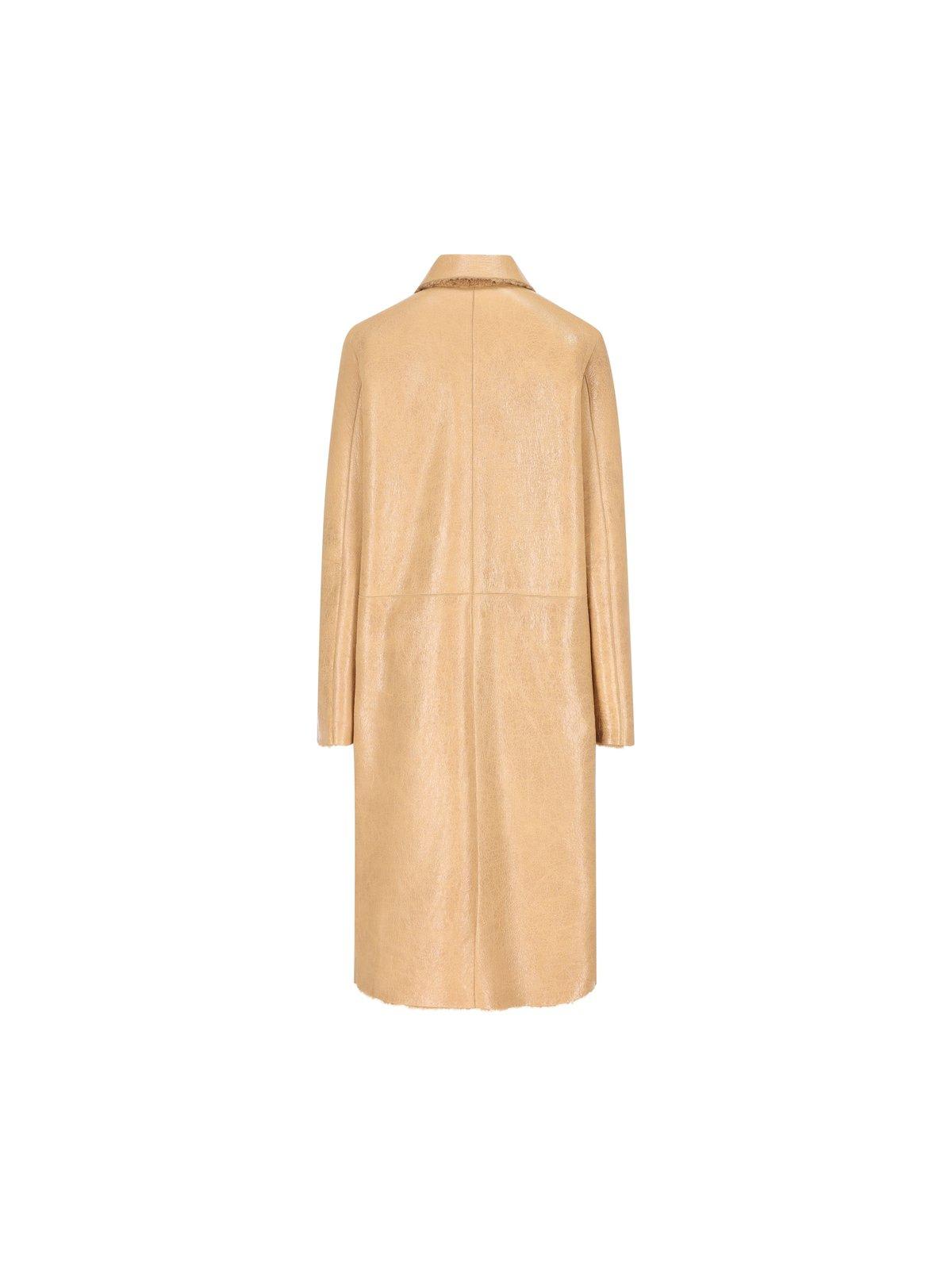 Shop Fendi Collared Long Coat In Beige