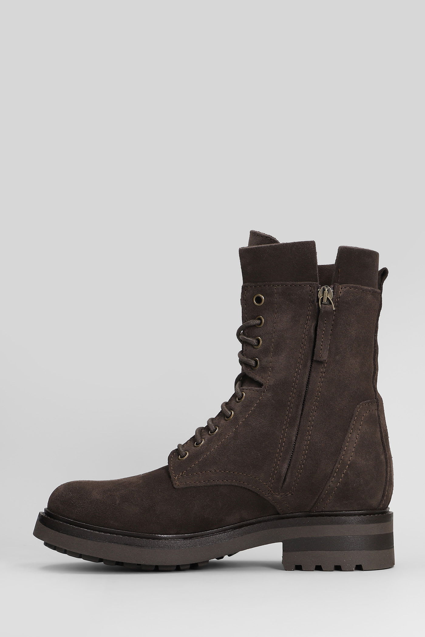 Julie Dee Combat Boots In Brown Suede In Brown